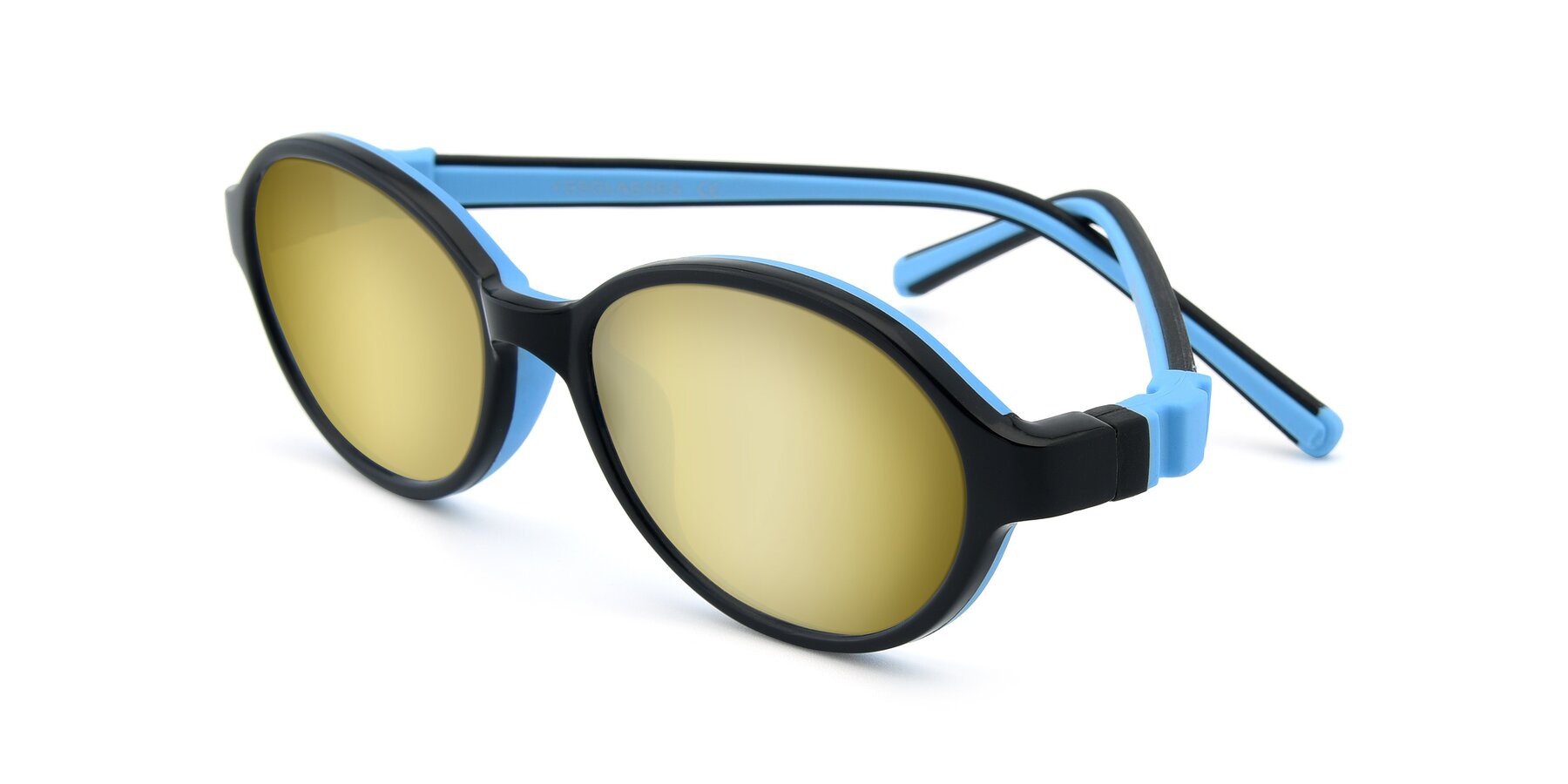 Angle of 1120 in Black-Blue with Gold Mirrored Lenses