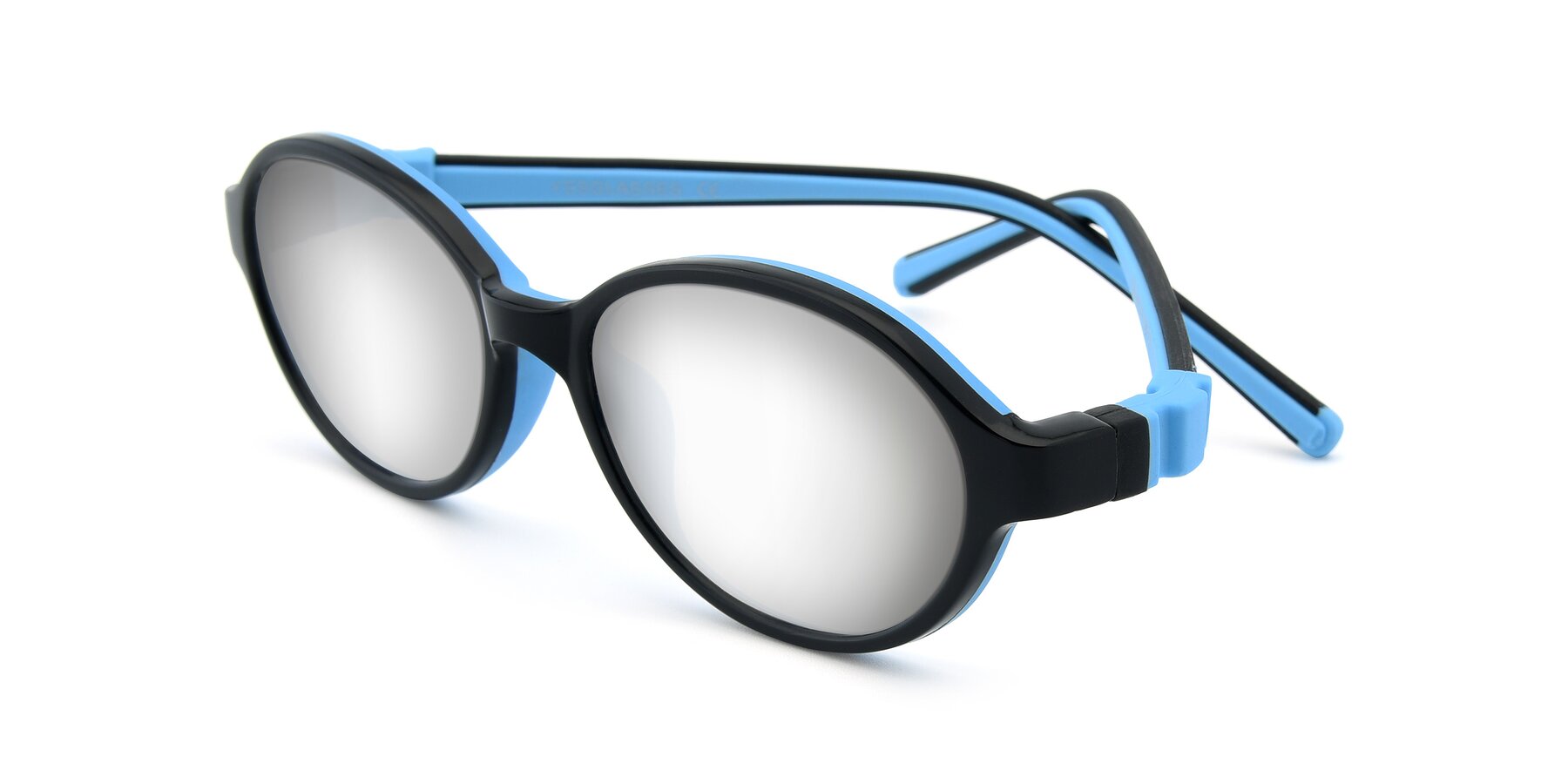 Angle of 1120 in Black-Blue with Silver Mirrored Lenses