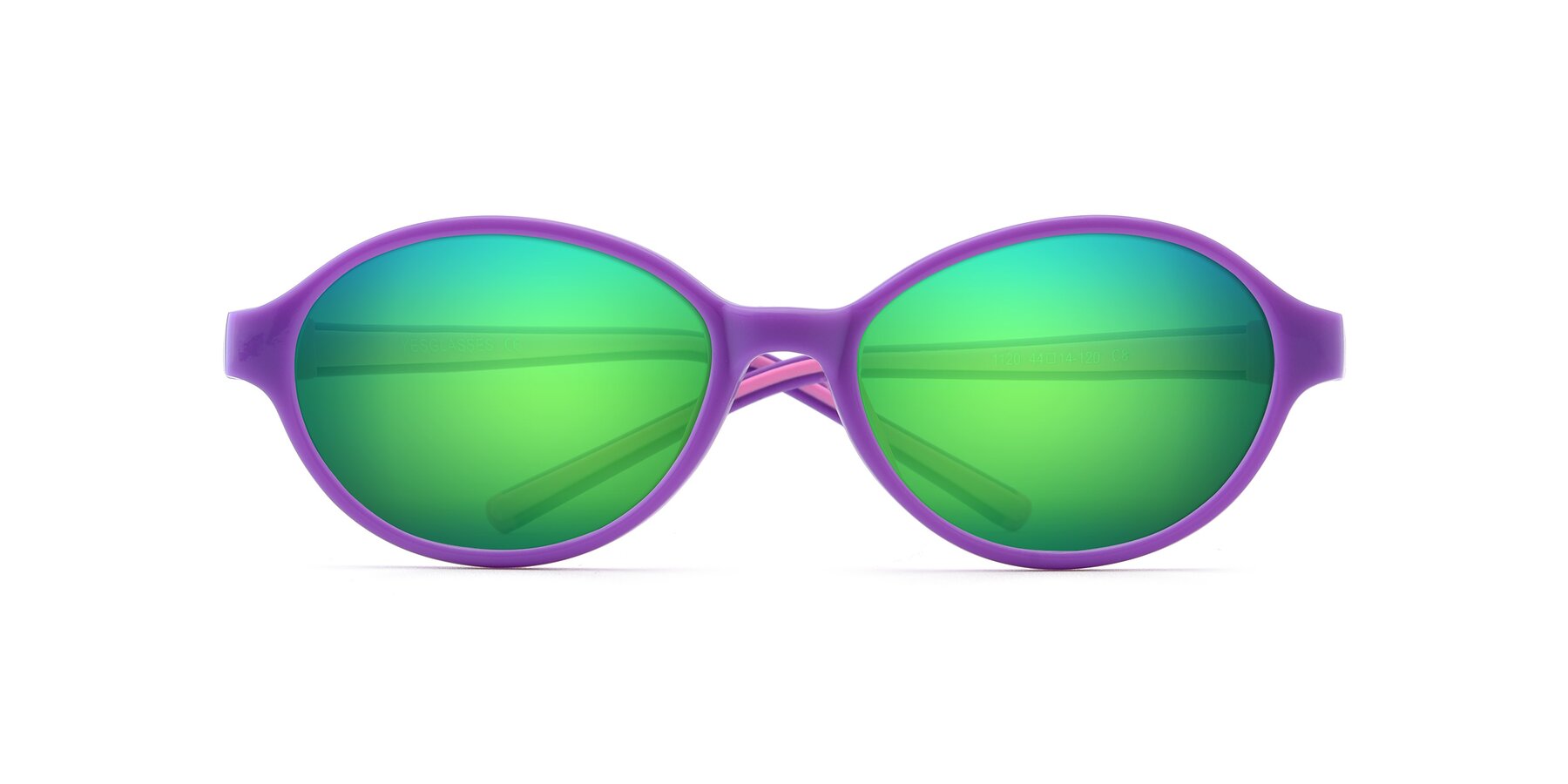 Folded Front of 1120 in Purple-Pink with Green Mirrored Lenses