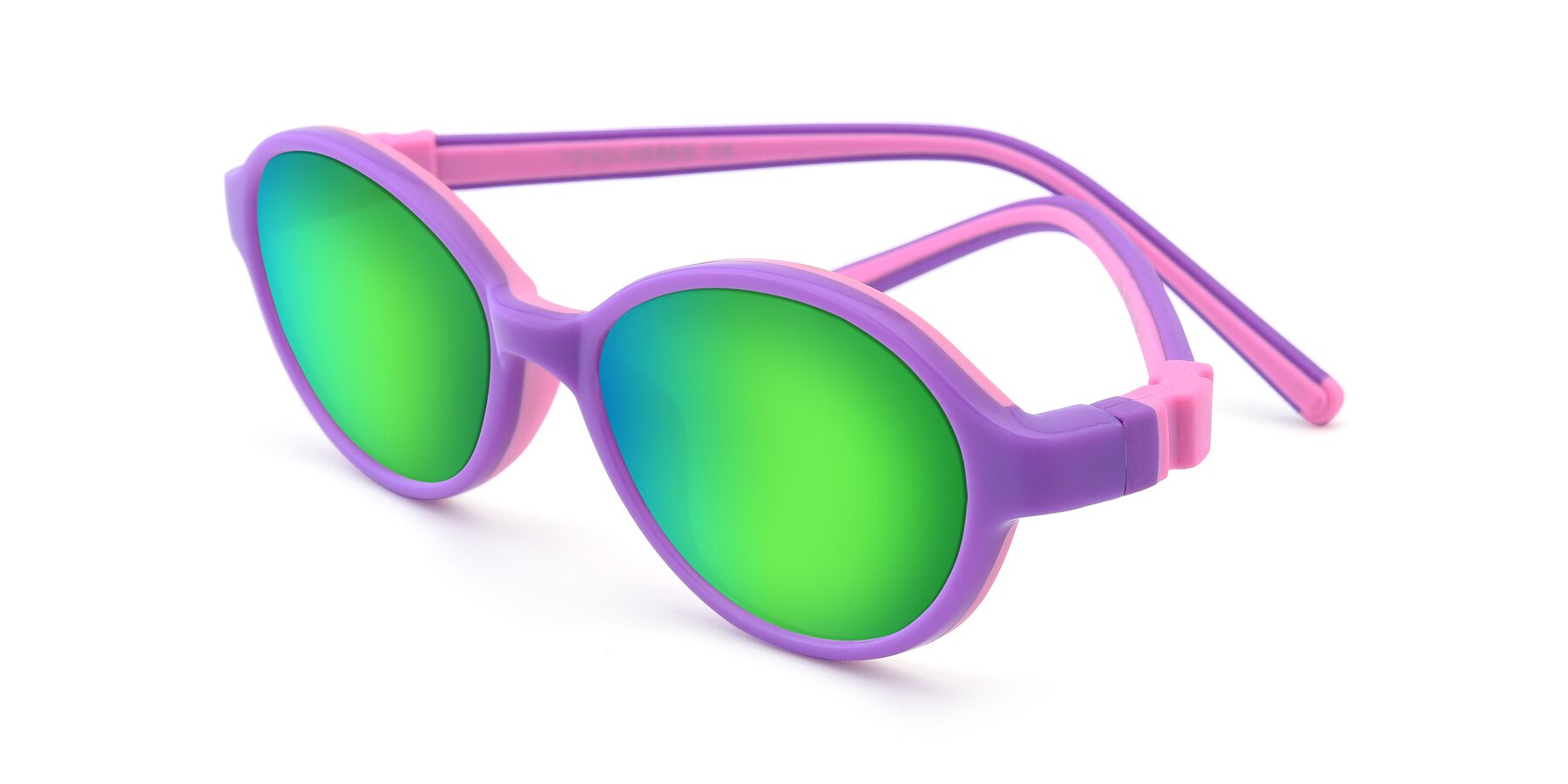 Angle of 1120 in Purple-Pink with Green Mirrored Lenses