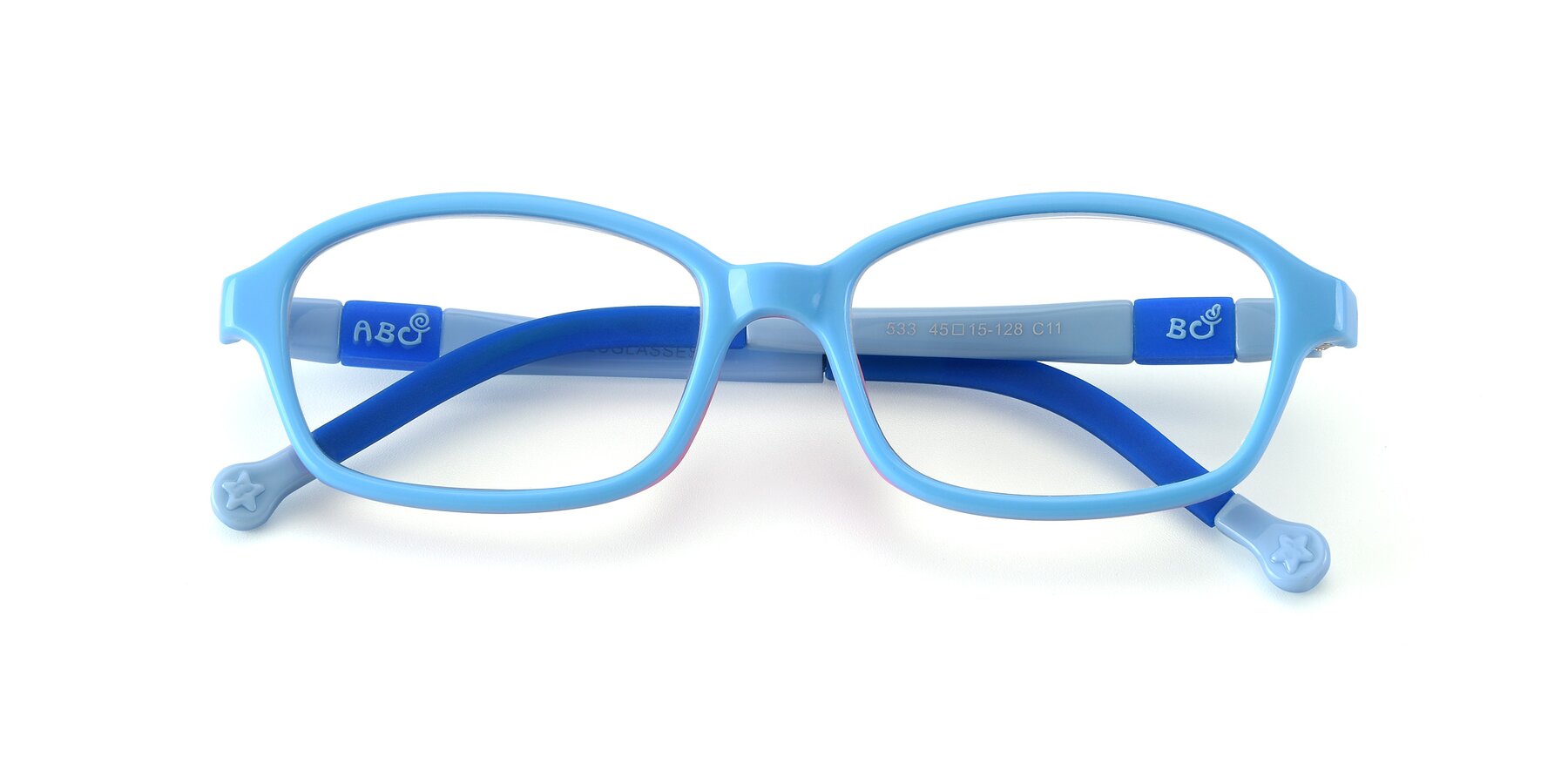 Folded Front of 533 in Sky Blue-Navy with Clear Blue Light Blocking Lenses