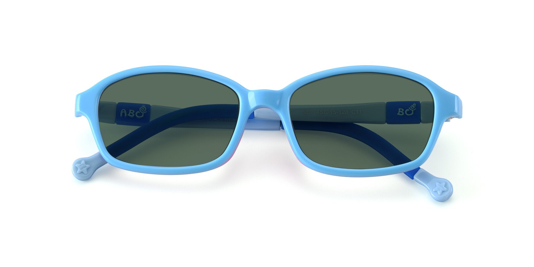 Folded Front of 533 in Sky Blue-Navy with Green Polarized Lenses