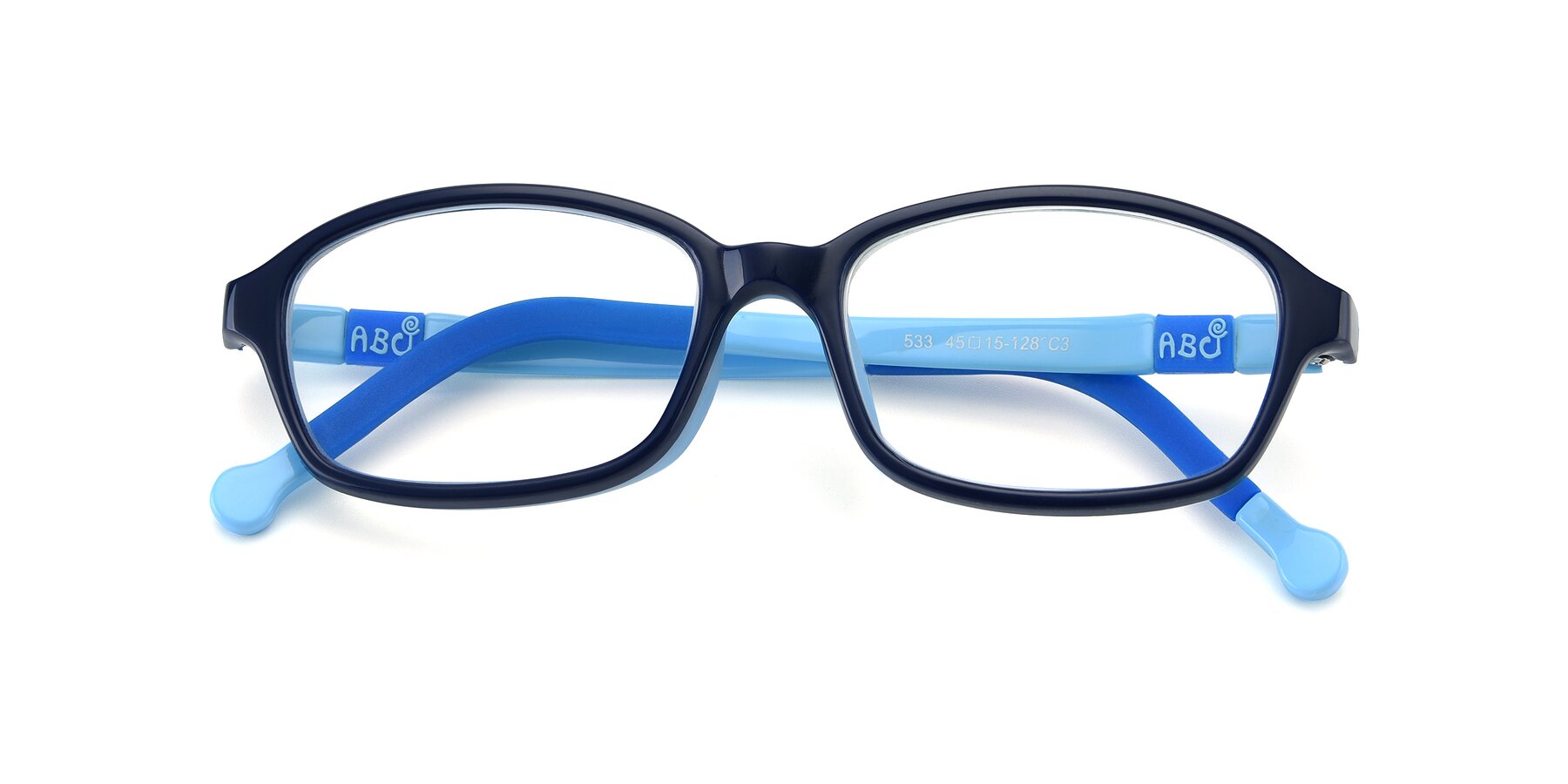 Folded Front of 533 in Black-Blue with Clear Eyeglass Lenses
