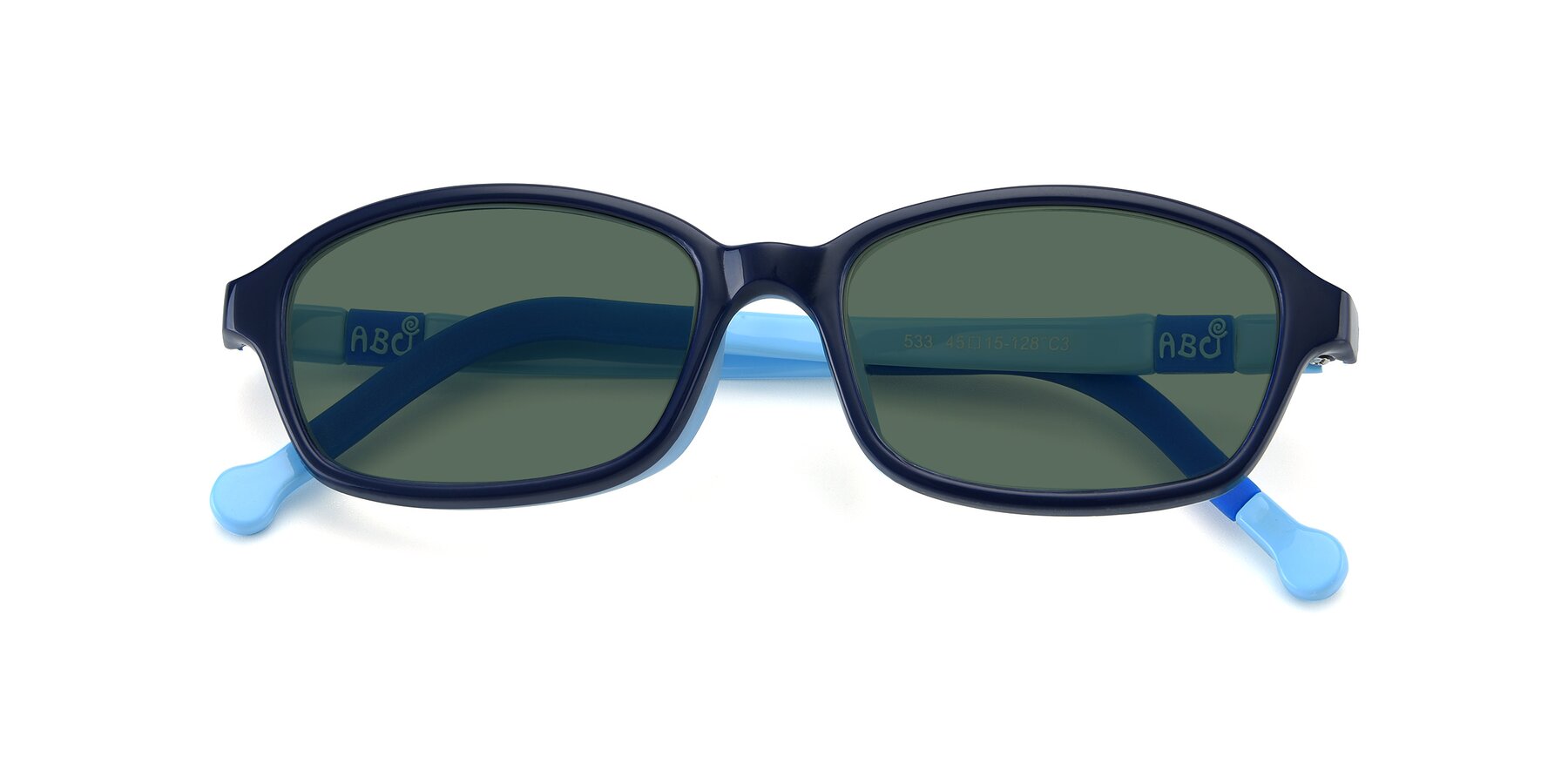 Folded Front of 533 in Black-Blue with Green Polarized Lenses