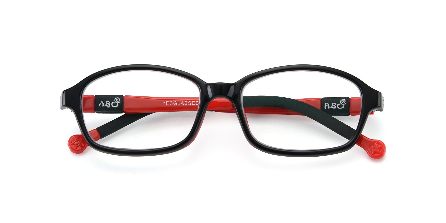 Folded Front of 533 in Black-Red with Clear Eyeglass Lenses