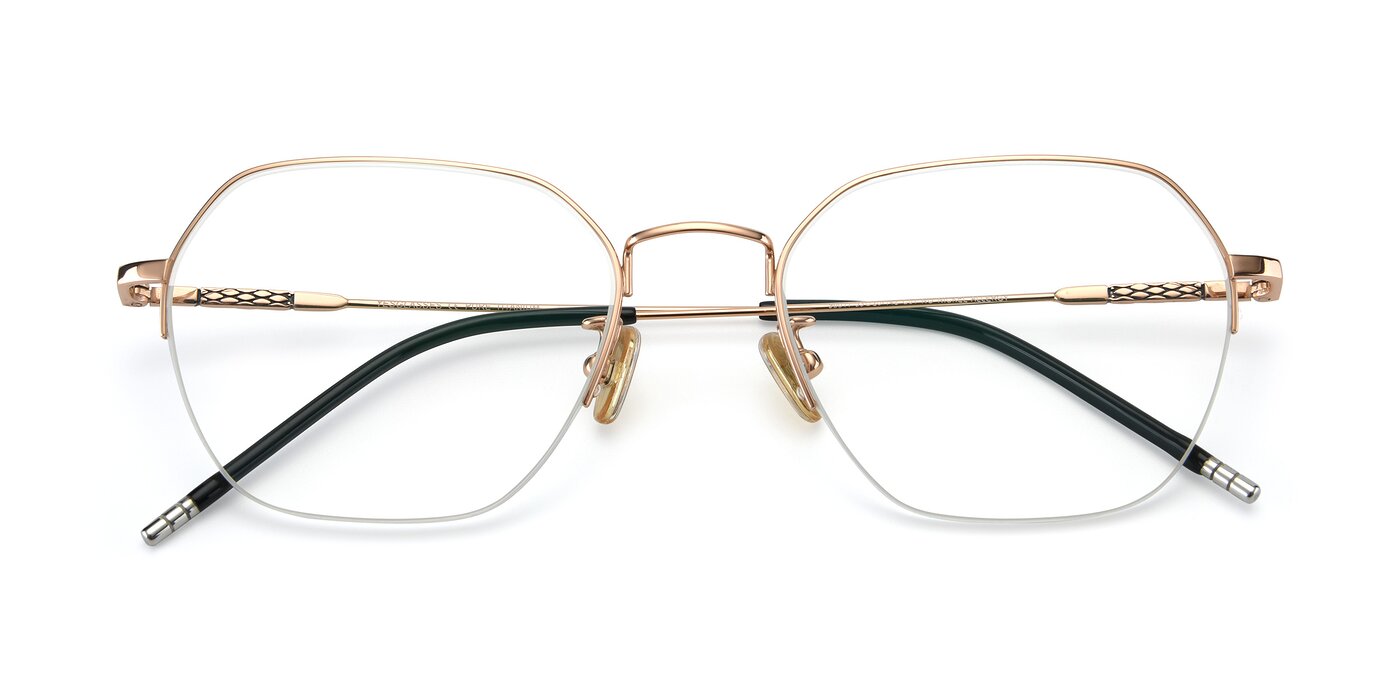 Gold Titanium Geometric Semi-Rimless Blue Light Glasses - 90011