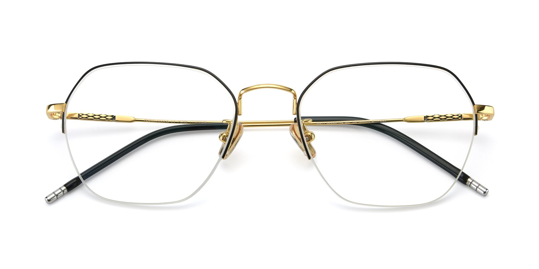 Folded Front of 90011 in Black-Gold with Clear Eyeglass Lenses