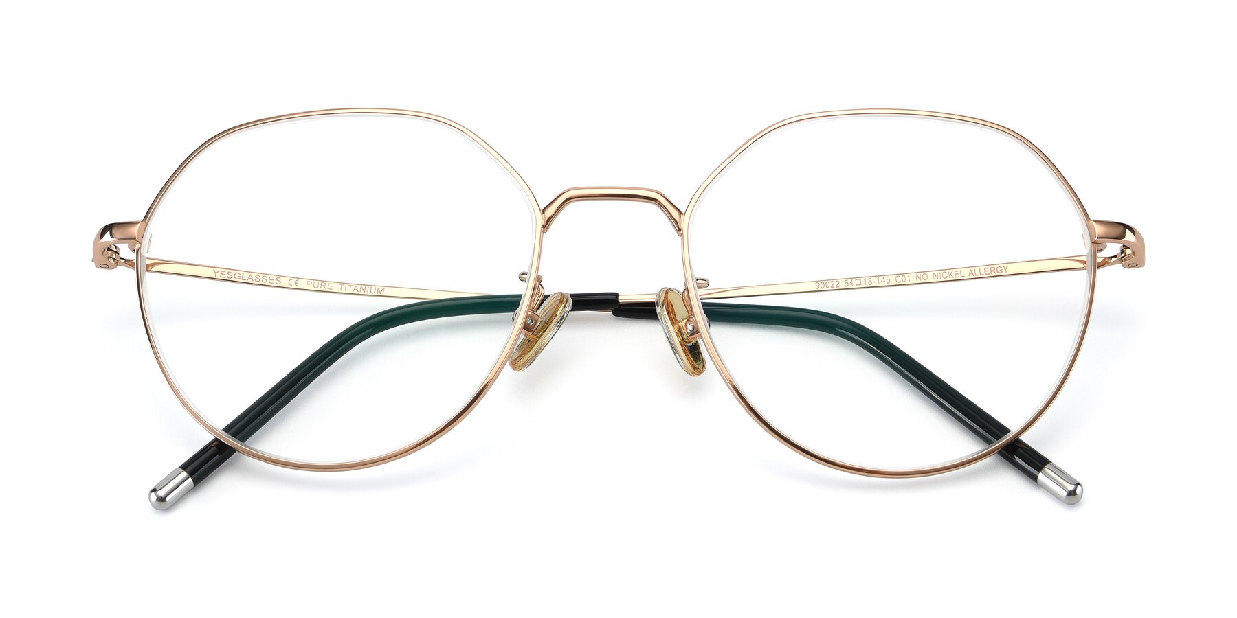 Folded Front of 90022 in Gold with Clear Eyeglass Lenses