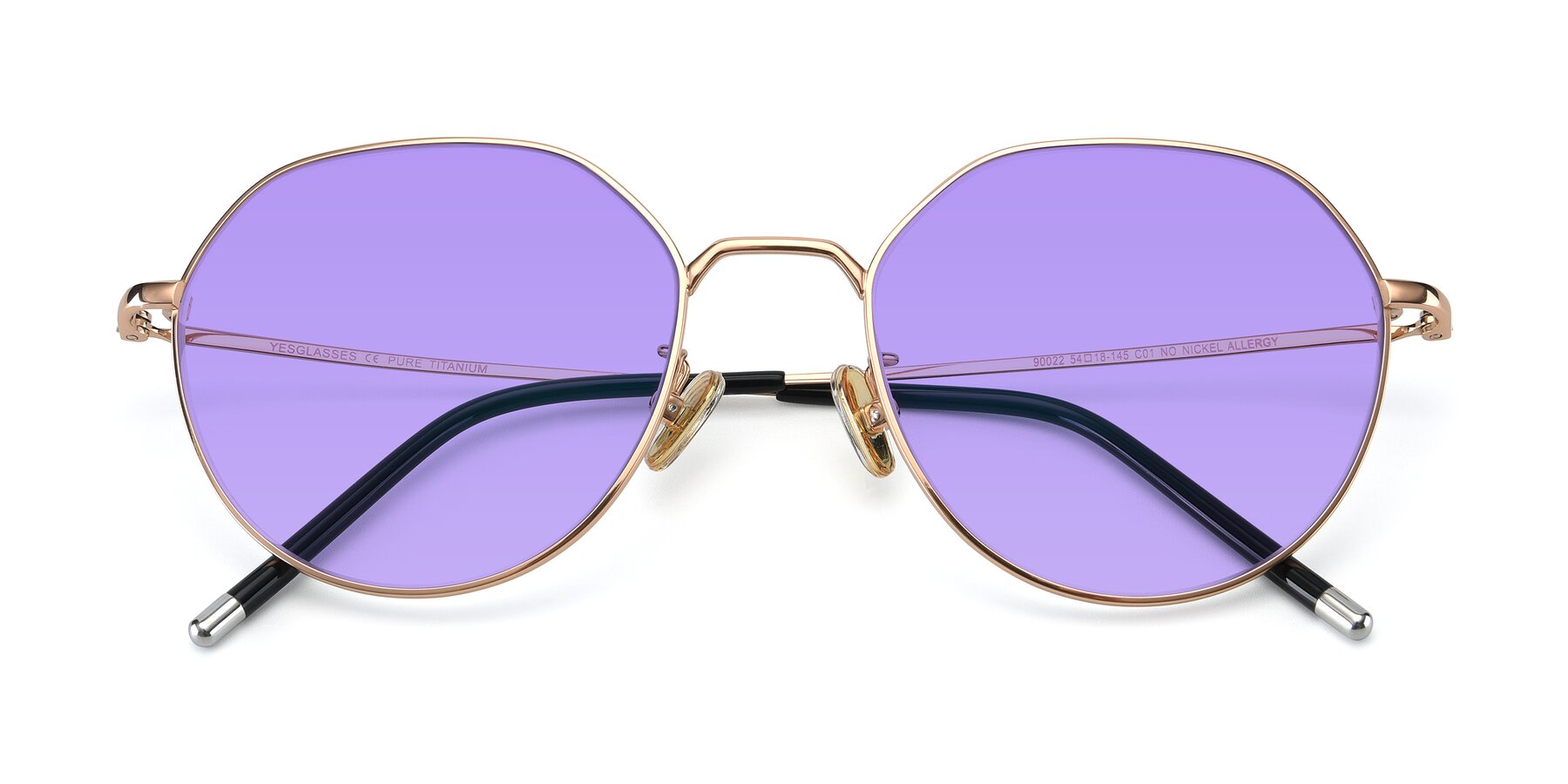 Folded Front of 90022 in Gold with Medium Purple Tinted Lenses