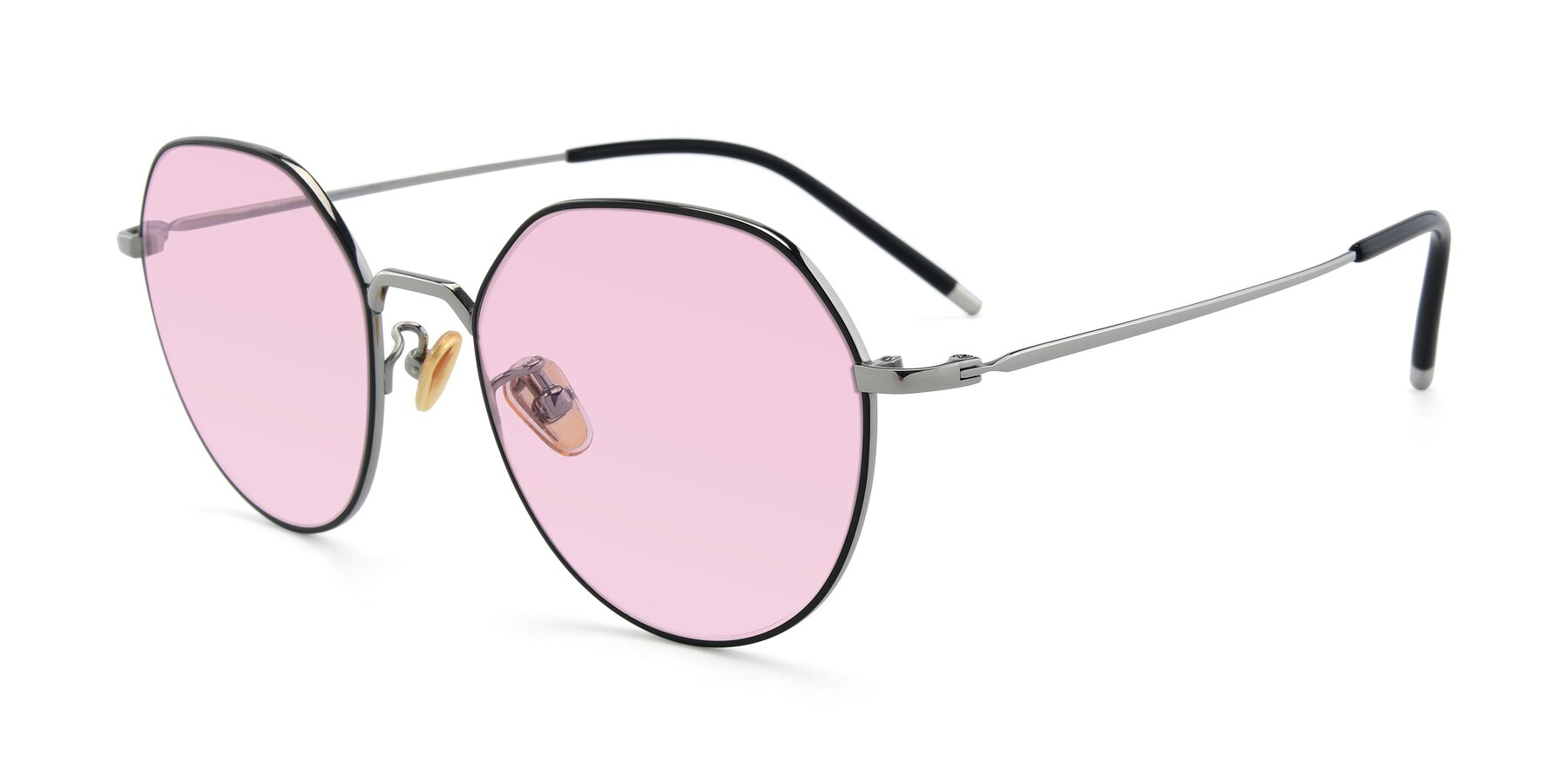 Angle of 90022 in Black-Silver with Light Pink Tinted Lenses