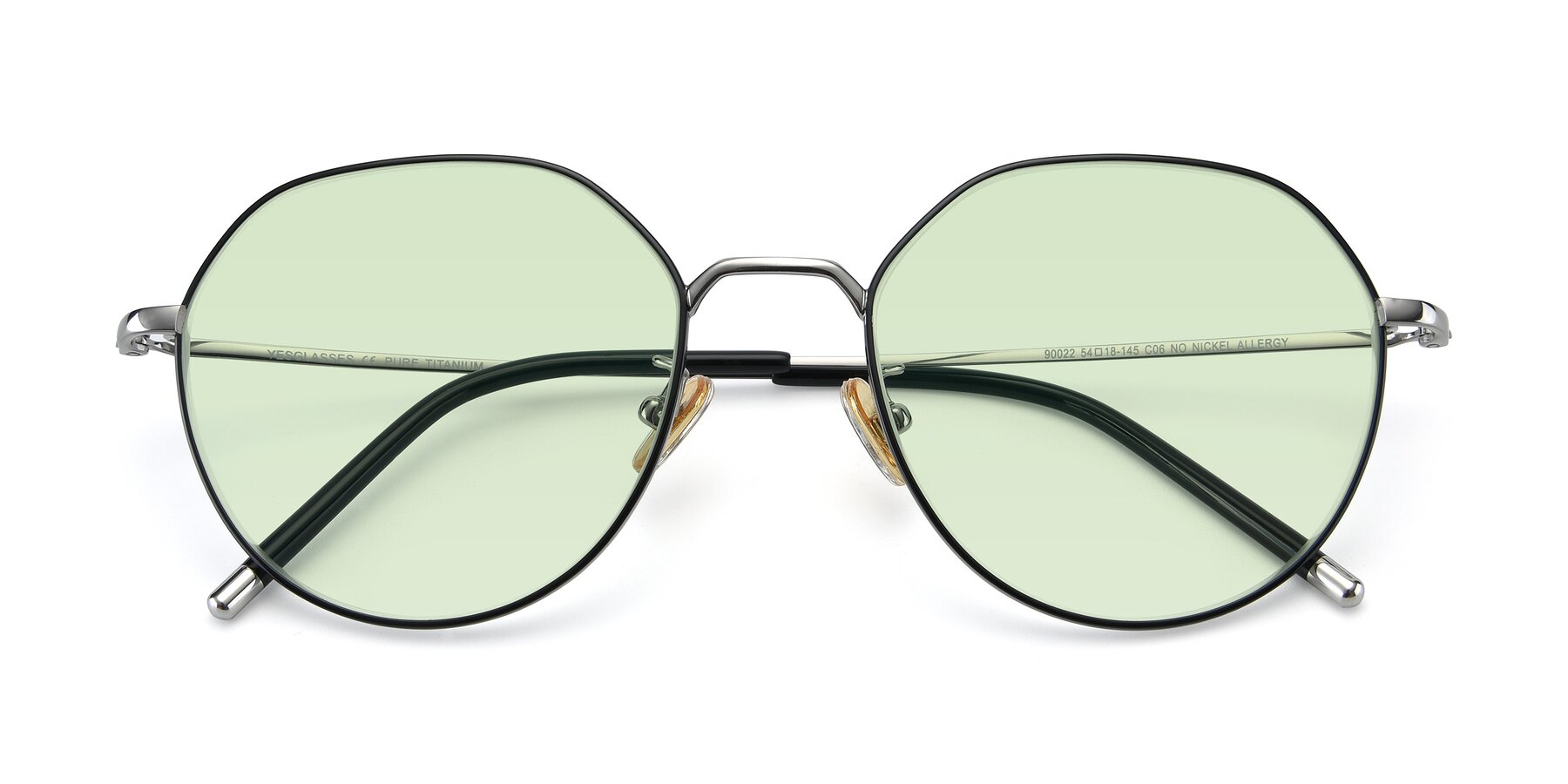 Folded Front of 90022 in Black-Silver with Light Green Tinted Lenses