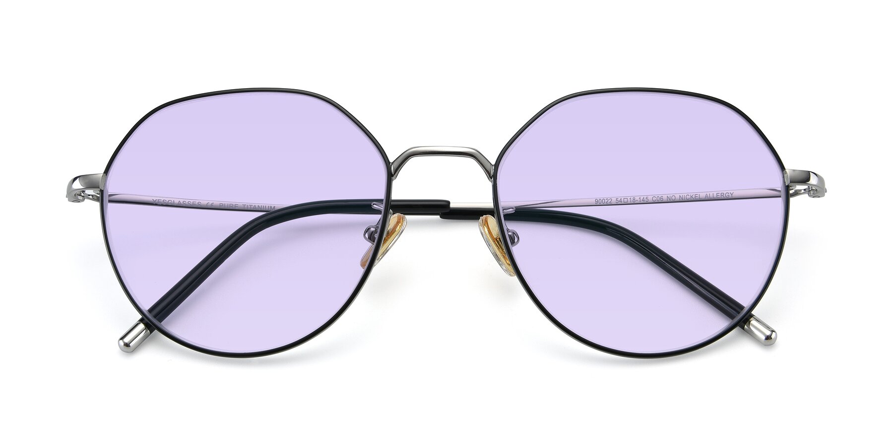 Folded Front of 90022 in Black-Silver with Light Purple Tinted Lenses