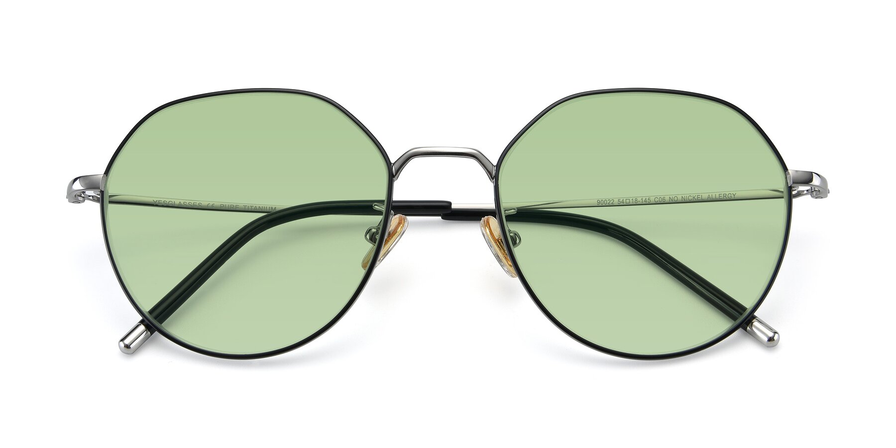 Folded Front of 90022 in Black-Silver with Medium Green Tinted Lenses