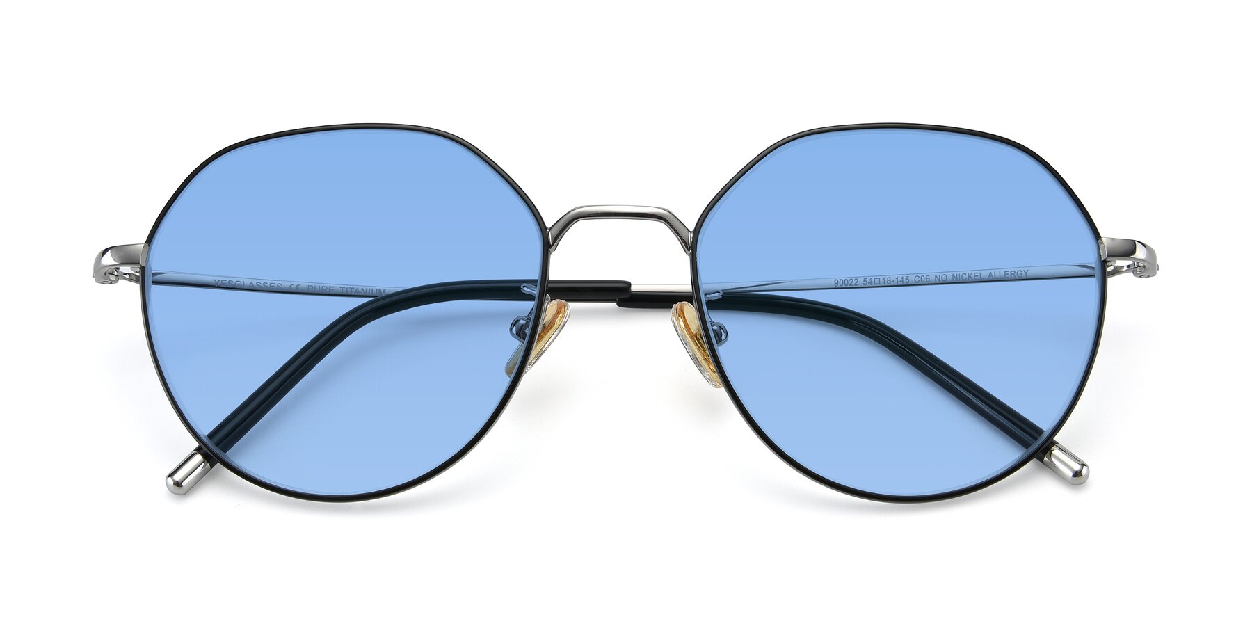 Folded Front of 90022 in Black-Silver with Medium Blue Tinted Lenses