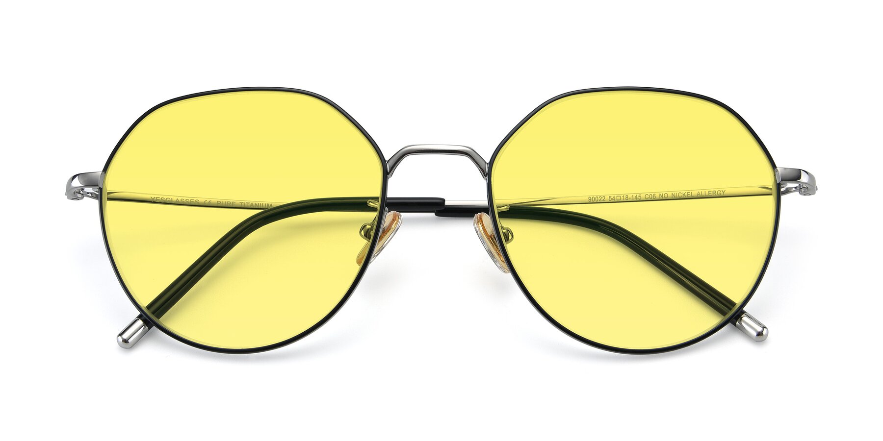 Folded Front of 90022 in Black-Silver with Medium Yellow Tinted Lenses