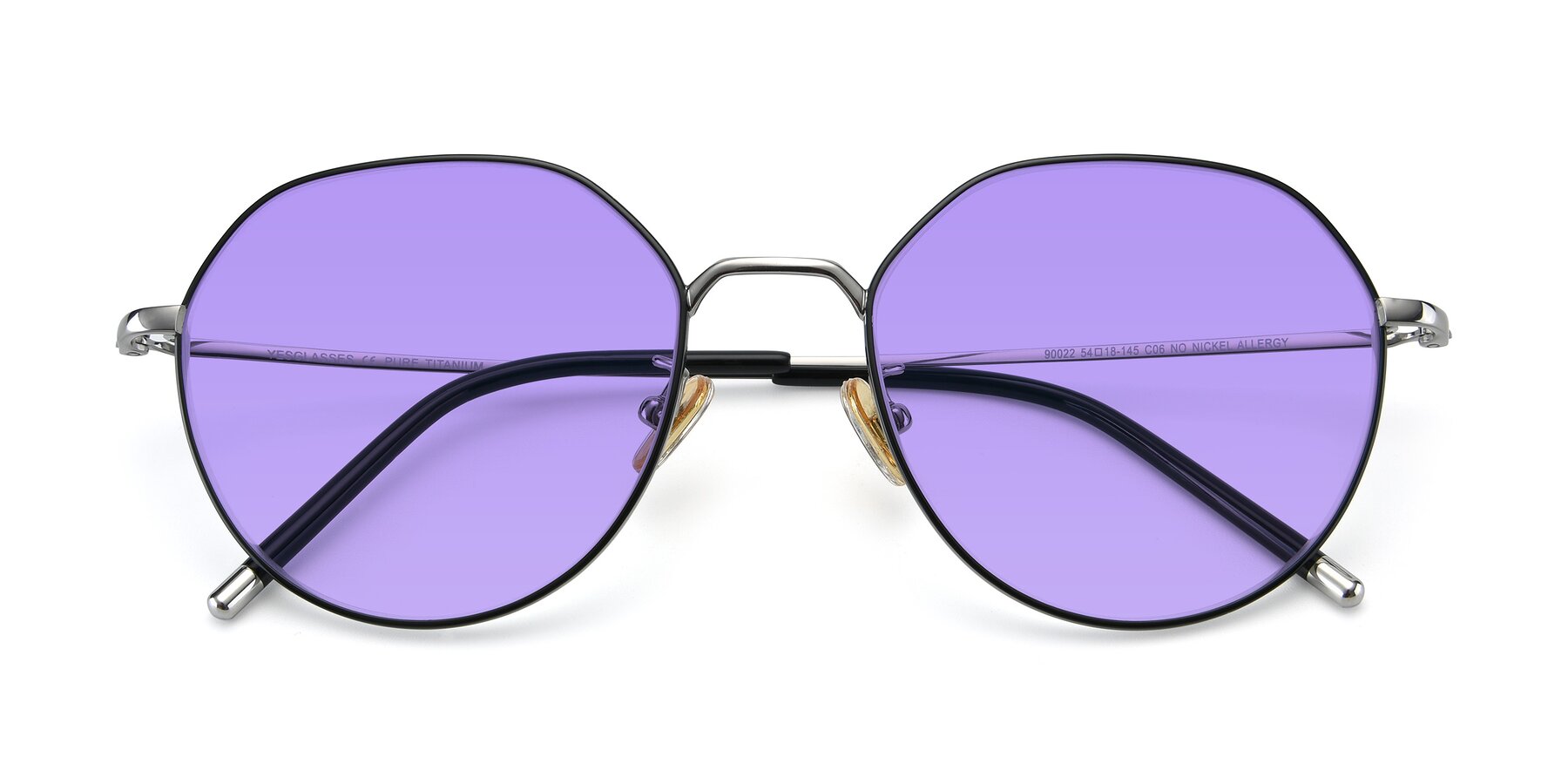 Folded Front of 90022 in Black-Silver with Medium Purple Tinted Lenses