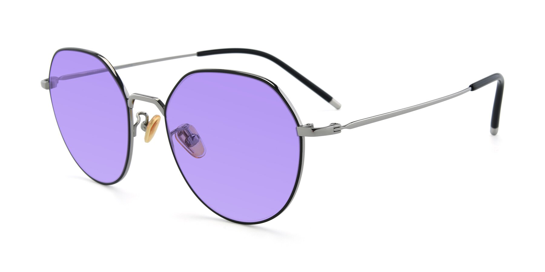 Angle of 90022 in Black-Silver with Medium Purple Tinted Lenses