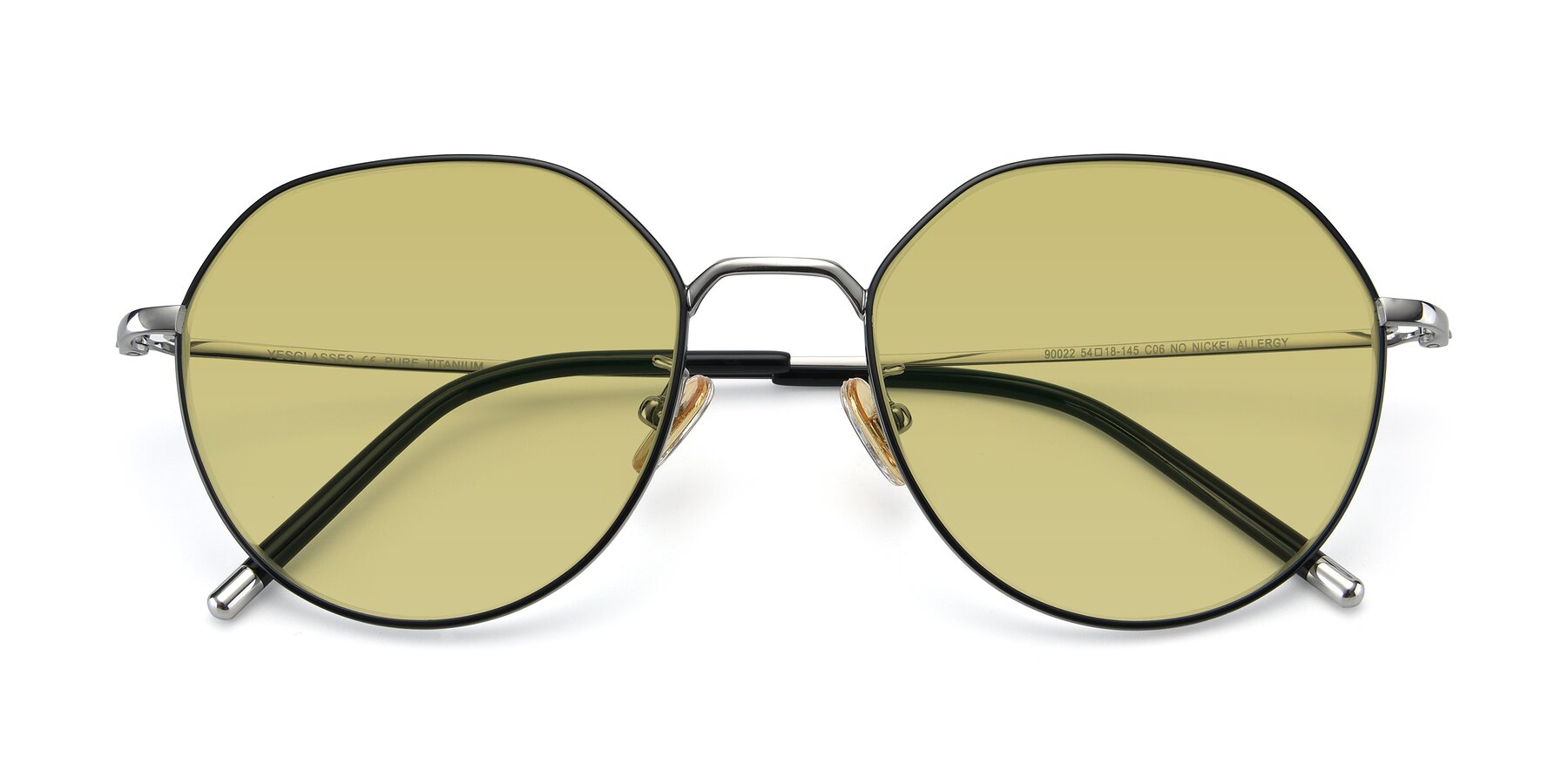 Folded Front of 90022 in Black-Silver with Medium Champagne Tinted Lenses