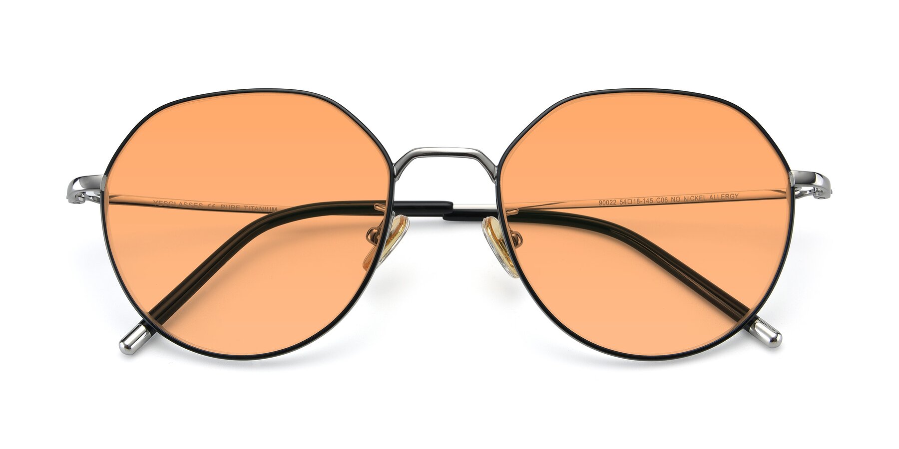 Folded Front of 90022 in Black-Silver with Medium Orange Tinted Lenses