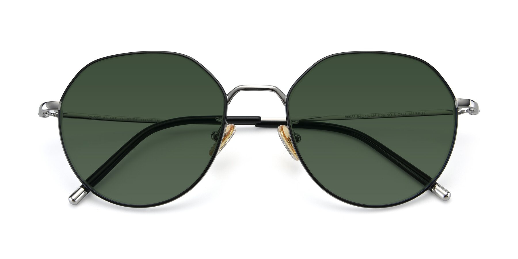 Folded Front of 90022 in Black-Silver with Green Tinted Lenses