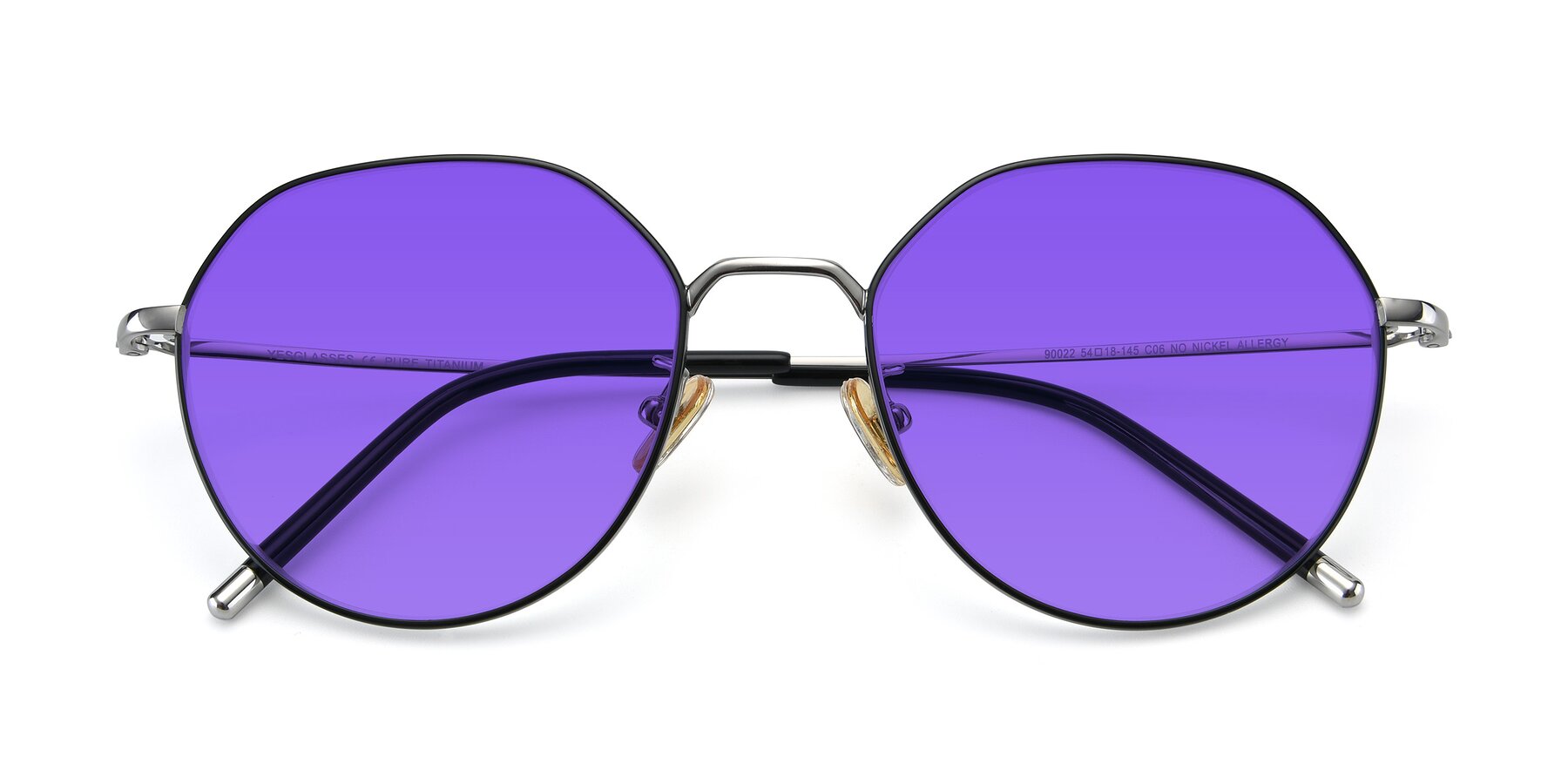 Folded Front of 90022 in Black-Silver with Purple Tinted Lenses