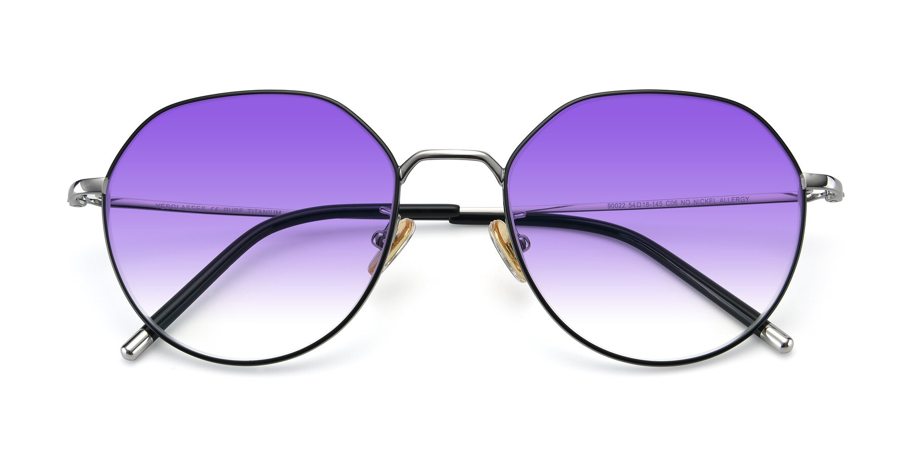 Folded Front of 90022 in Black-Silver with Purple Gradient Lenses