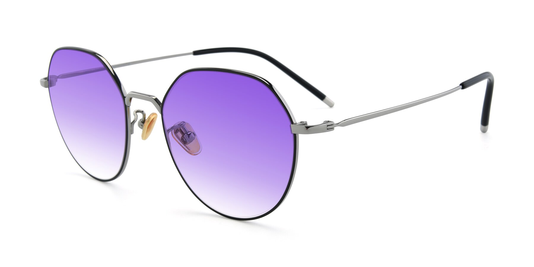 Angle of 90022 in Black-Silver with Purple Gradient Lenses