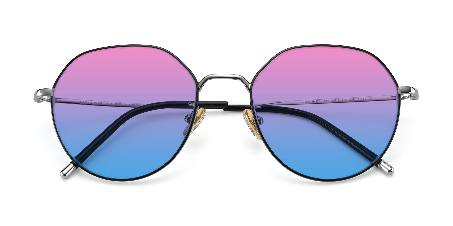 Folded Front of 90022 in Black-Silver with Pink / Blue Gradient Lenses