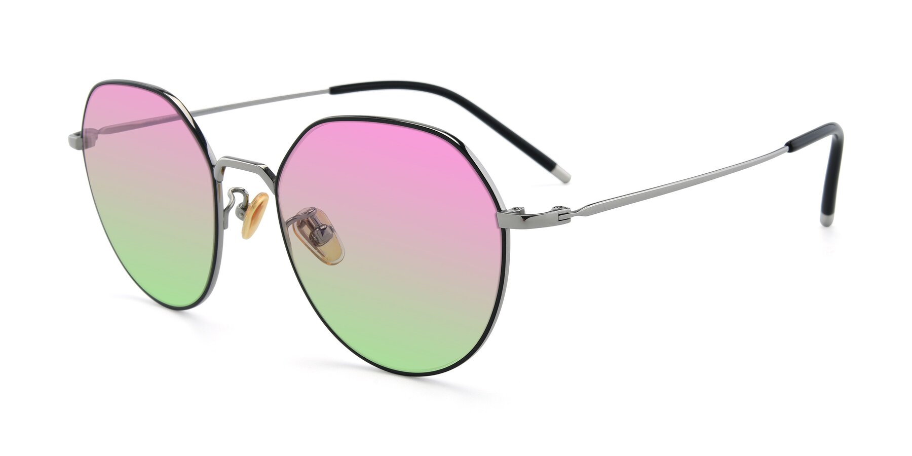 Angle of 90022 in Black-Silver with Pink / Green Gradient Lenses