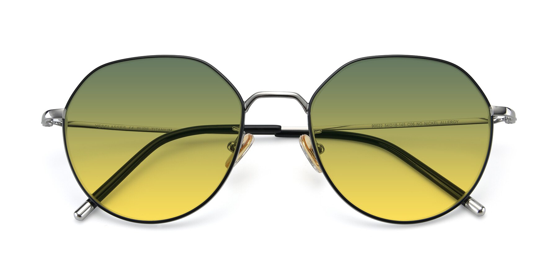 Folded Front of 90022 in Black-Silver with Green / Yellow Gradient Lenses
