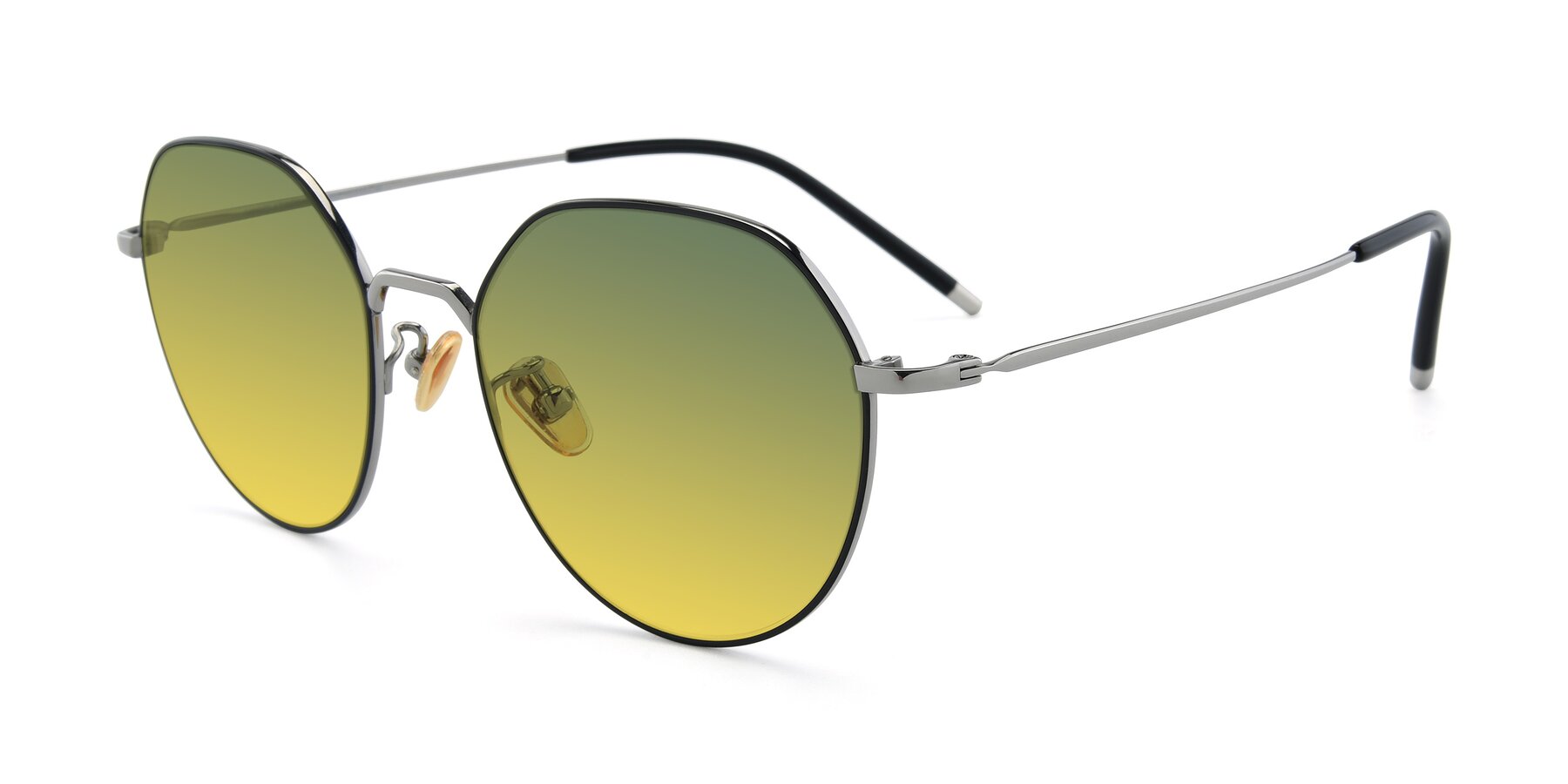 Angle of 90022 in Black-Silver with Green / Yellow Gradient Lenses