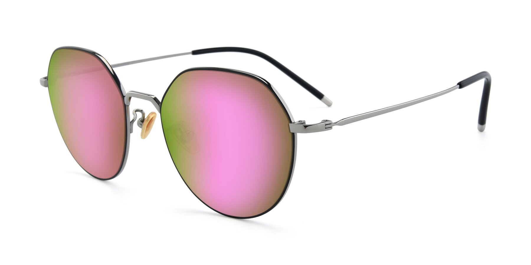 Angle of 90022 in Black-Silver with Pink Mirrored Lenses
