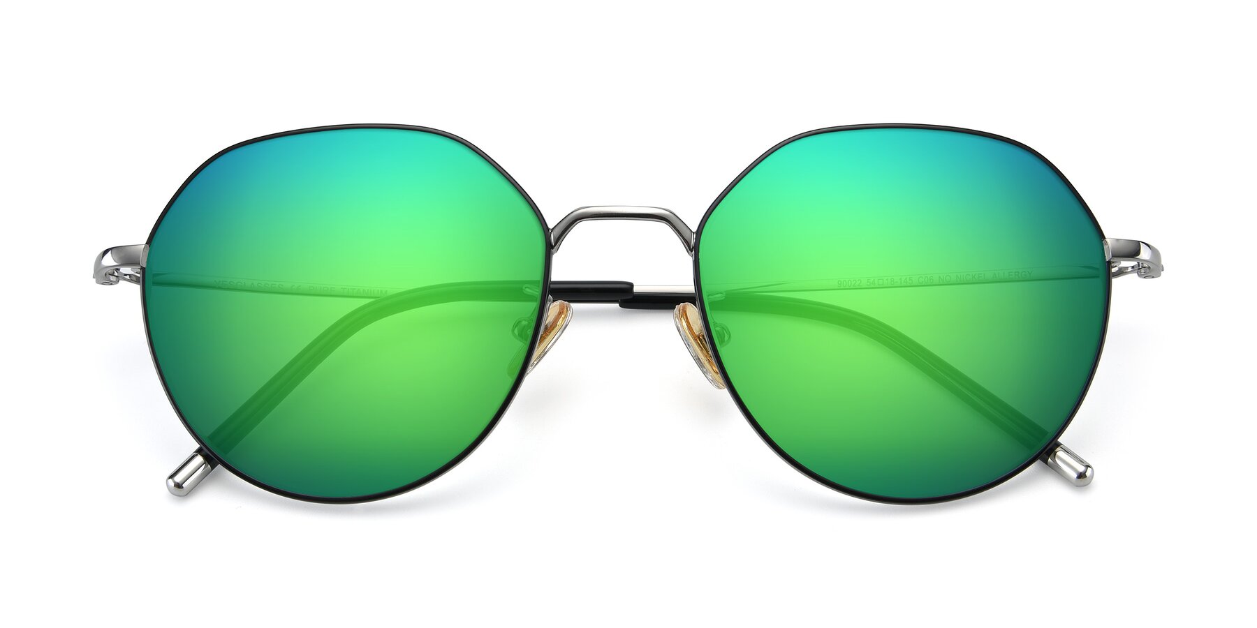 Folded Front of 90022 in Black-Silver with Green Mirrored Lenses