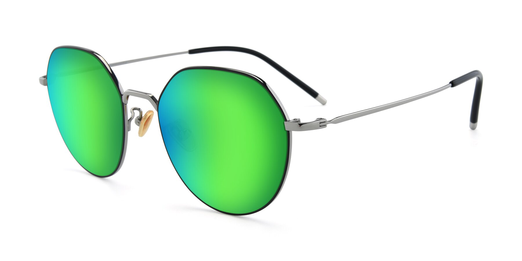 Angle of 90022 in Black-Silver with Green Mirrored Lenses