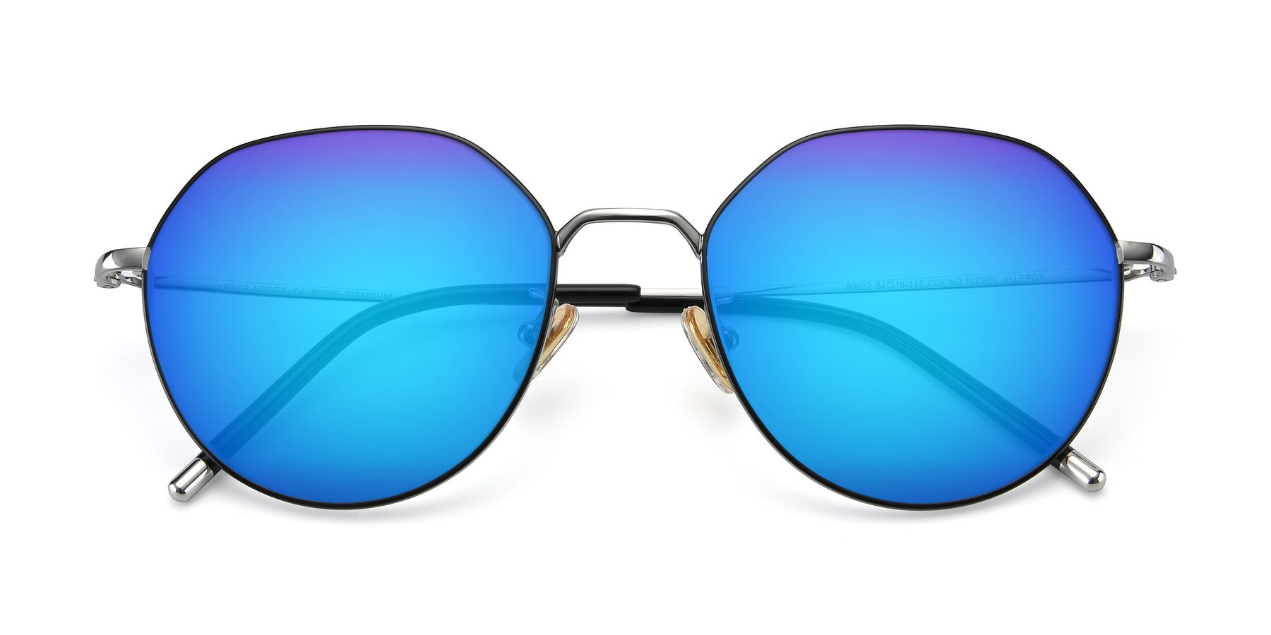 Folded Front of 90022 in Black-Silver with Blue Mirrored Lenses