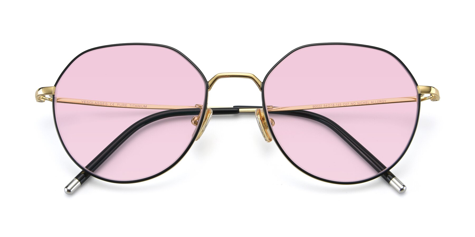 Folded Front of 90022 in Black-Gold with Light Pink Tinted Lenses