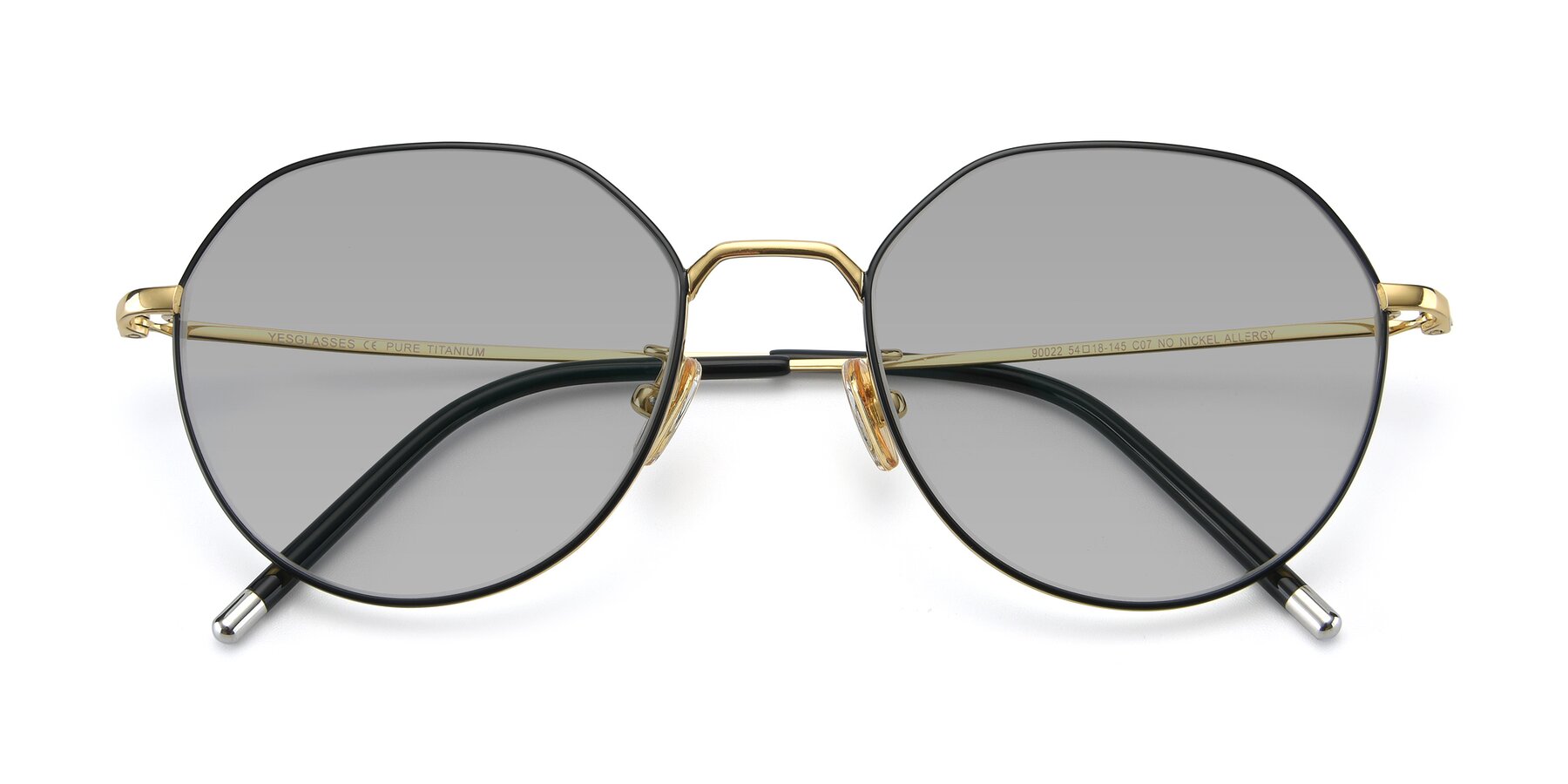 Folded Front of 90022 in Black-Gold with Light Gray Tinted Lenses