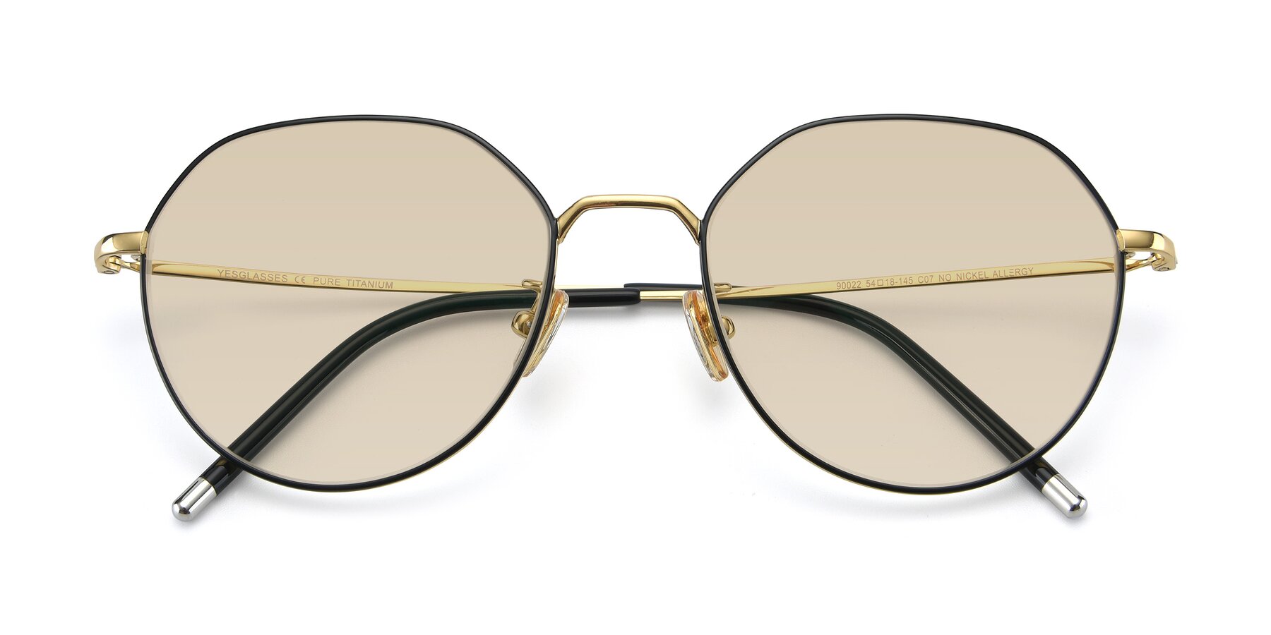 Folded Front of 90022 in Black-Gold with Light Brown Tinted Lenses