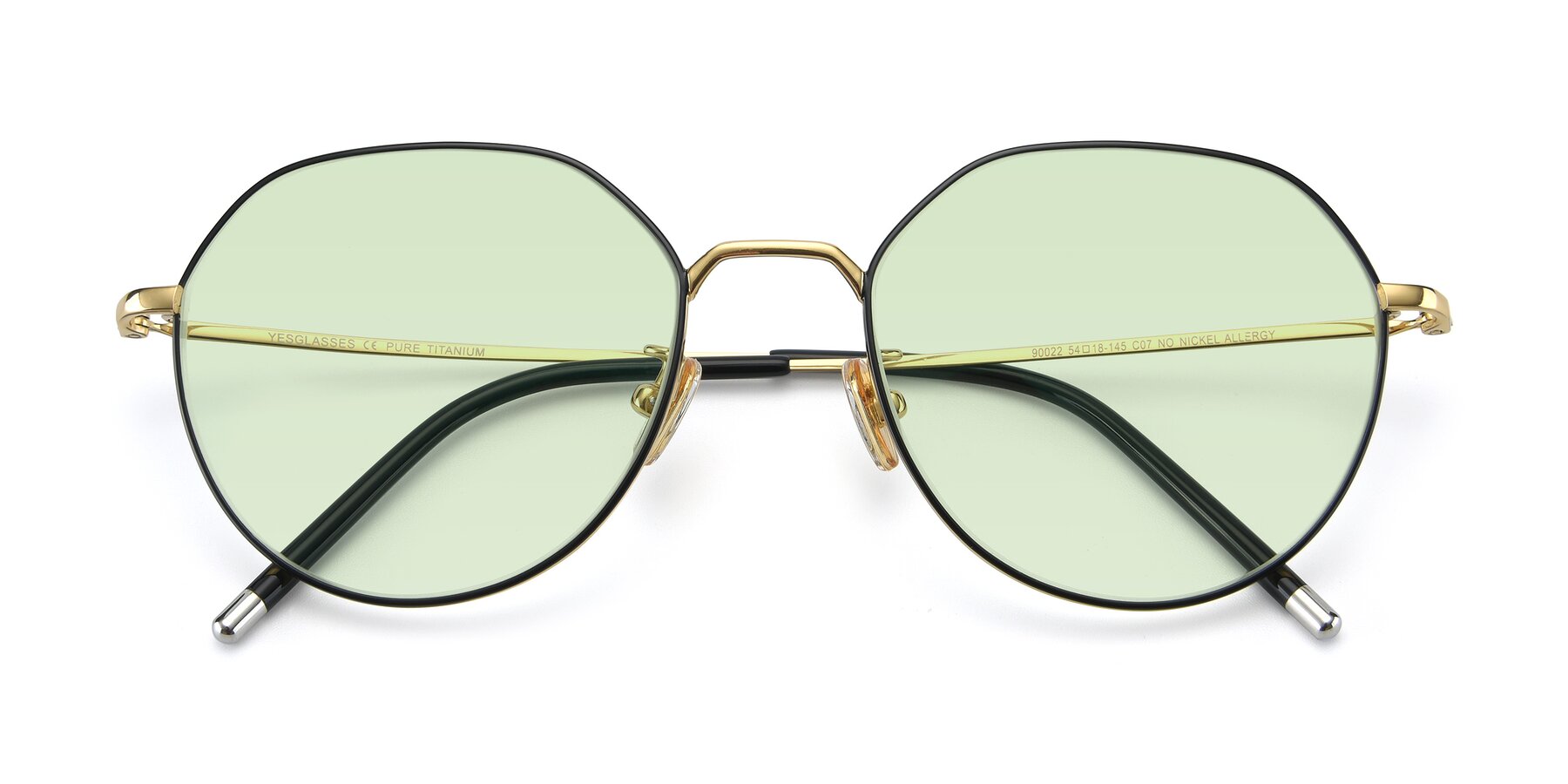 Folded Front of 90022 in Black-Gold with Light Green Tinted Lenses