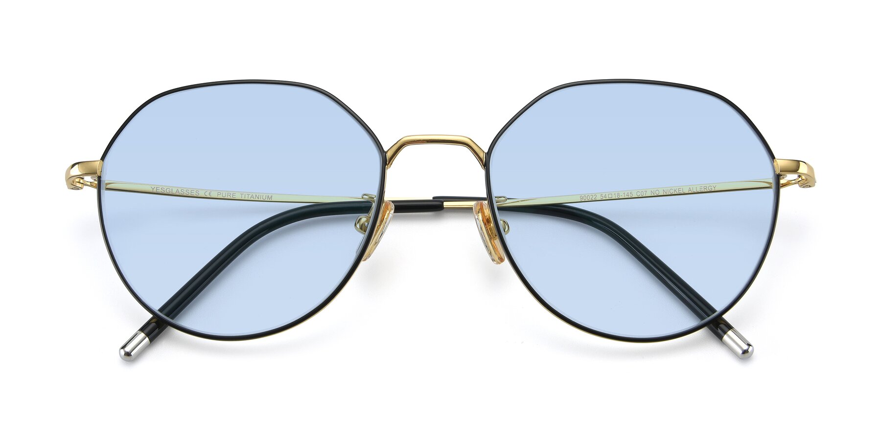 Folded Front of 90022 in Black-Gold with Light Blue Tinted Lenses
