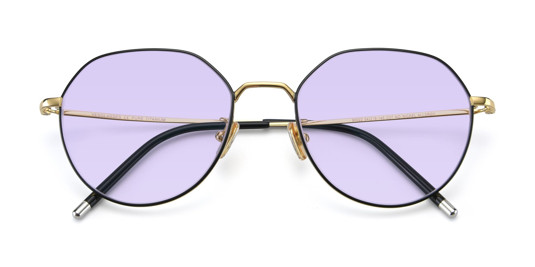 Folded Front of 90022 in Black-Gold with Light Purple Tinted Lenses