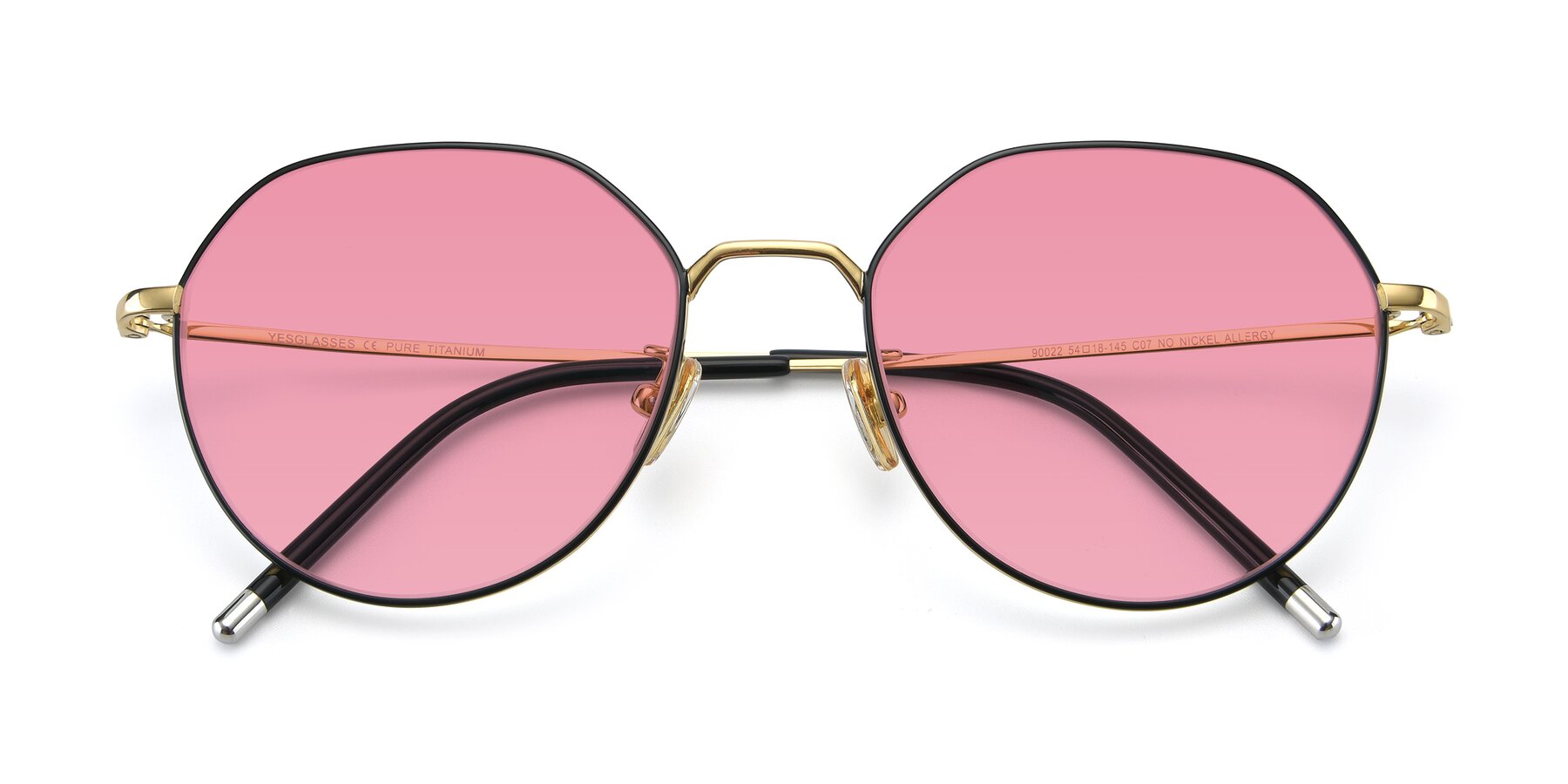 Folded Front of 90022 in Black-Gold with Pink Tinted Lenses