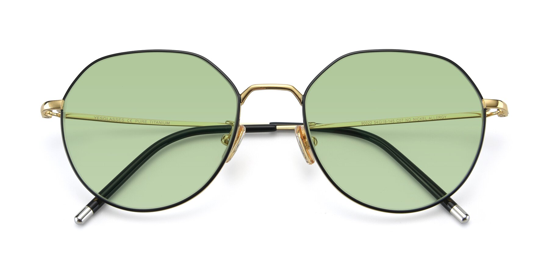 Folded Front of 90022 in Black-Gold with Medium Green Tinted Lenses