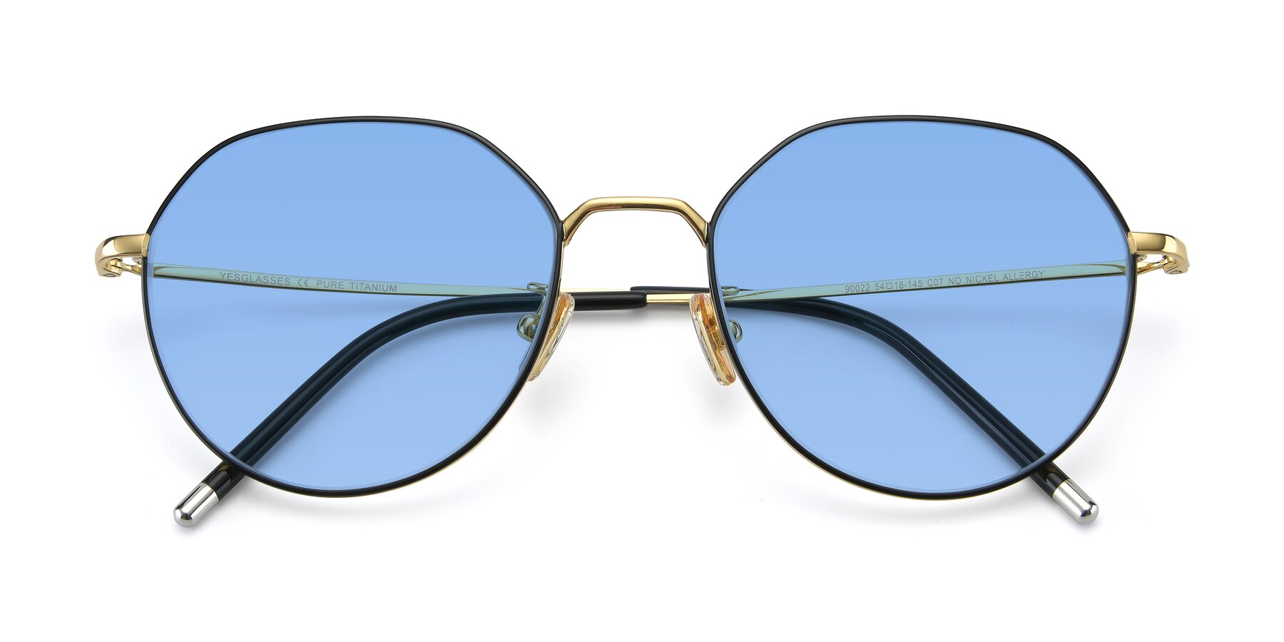 Folded Front of 90022 in Black-Gold with Medium Blue Tinted Lenses