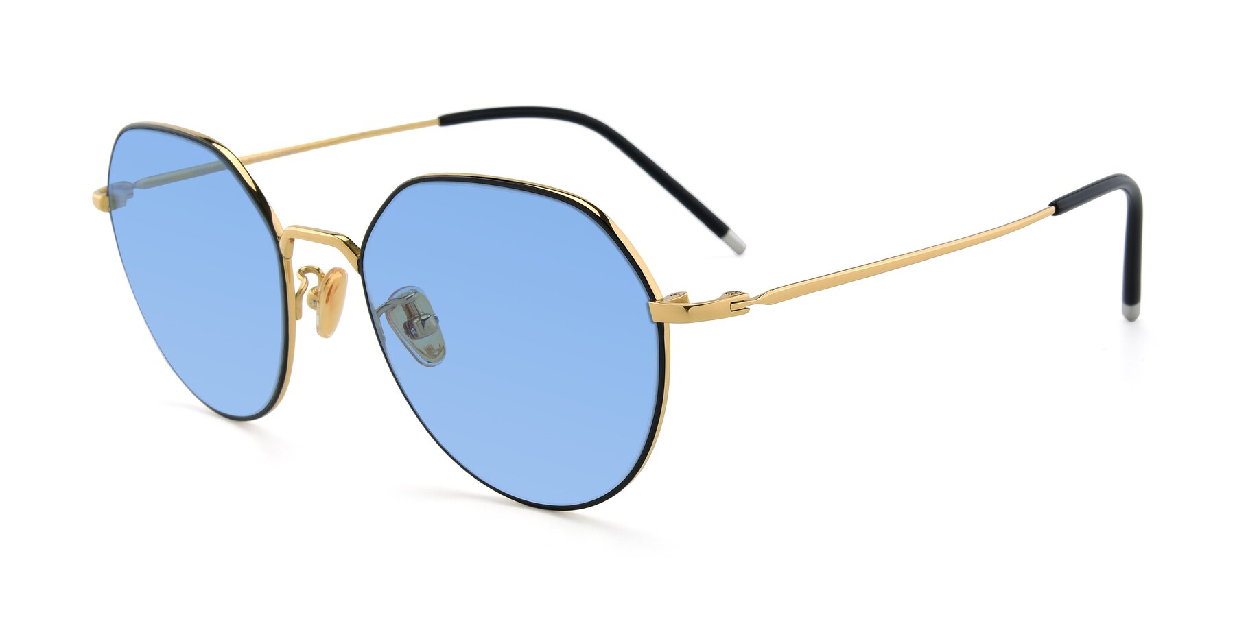 Angle of 90022 in Black-Gold with Medium Blue Tinted Lenses