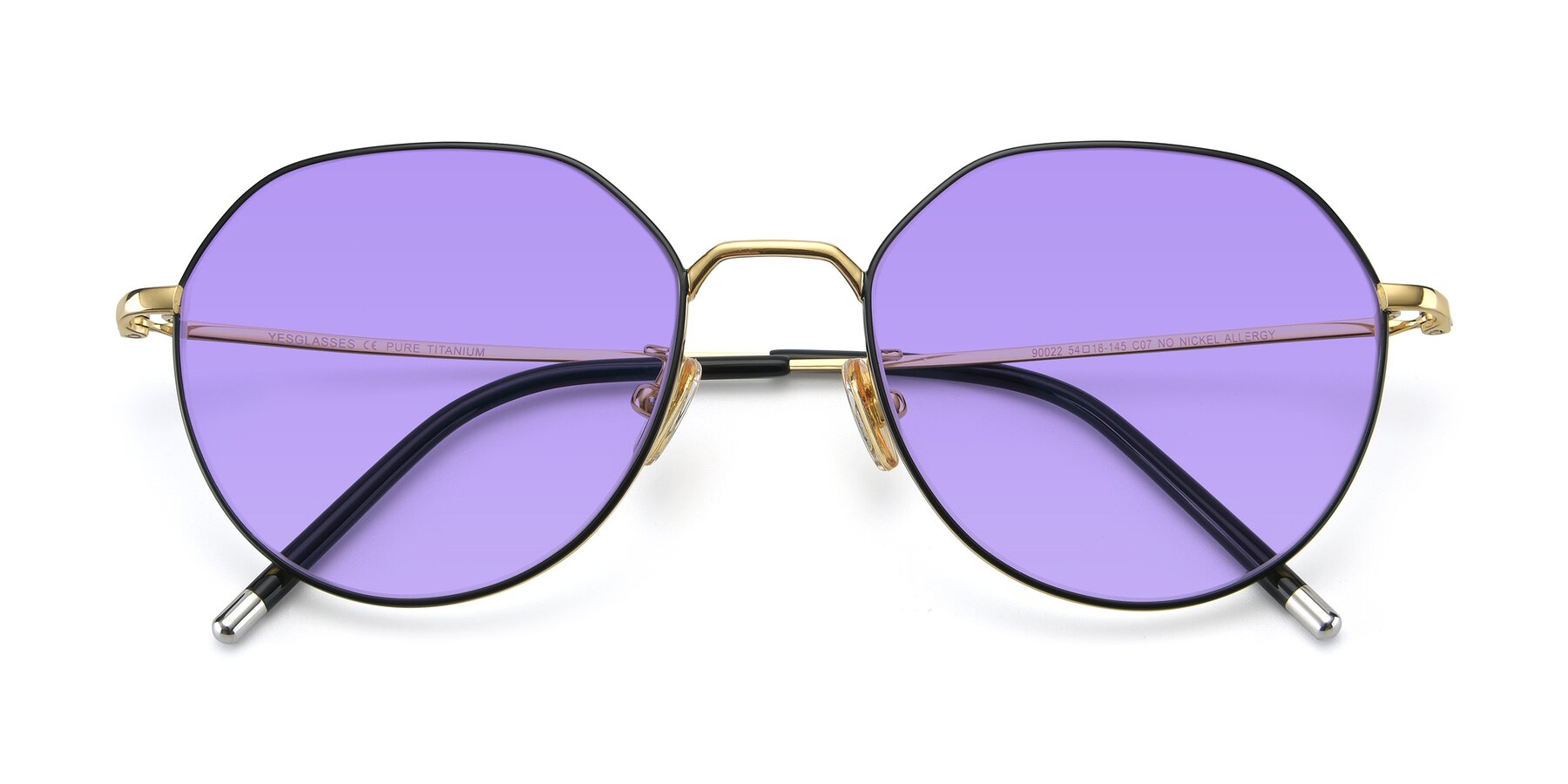 Folded Front of 90022 in Black-Gold with Medium Purple Tinted Lenses