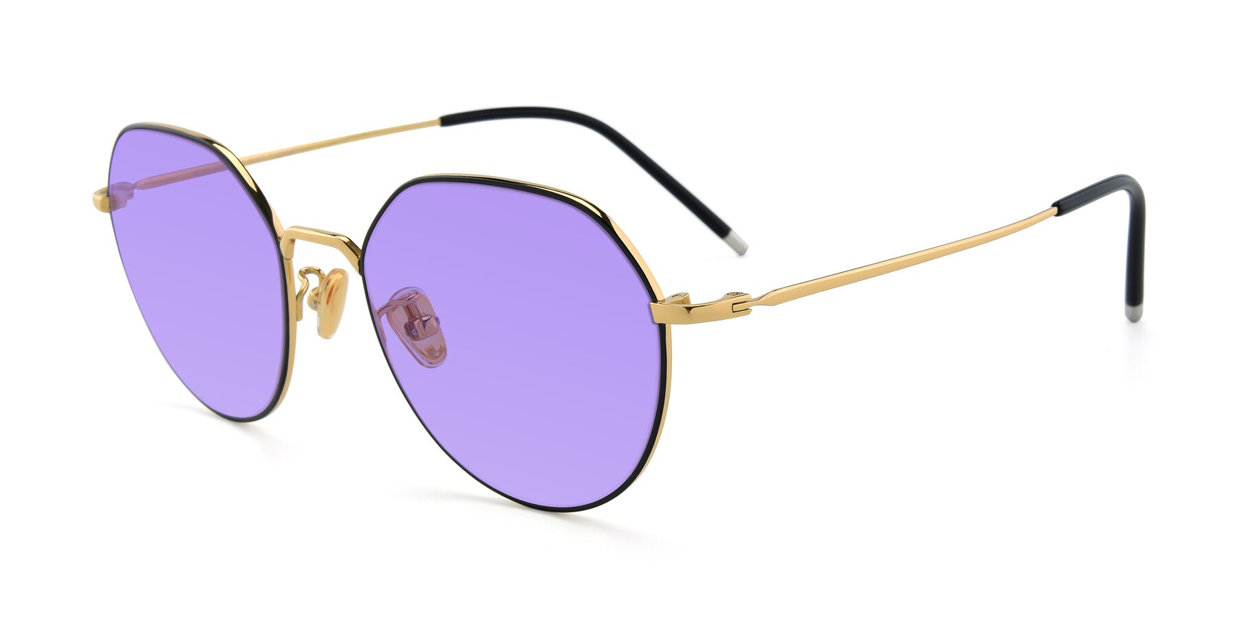 Angle of 90022 in Black-Gold with Medium Purple Tinted Lenses