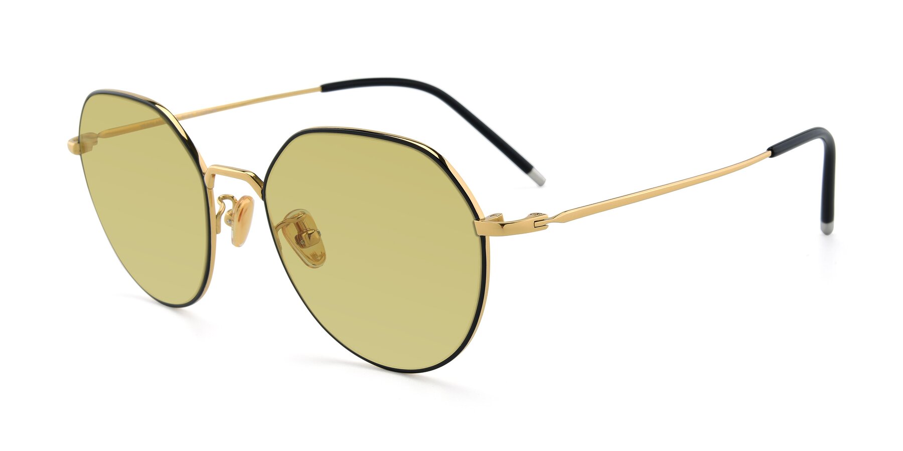 Angle of 90022 in Black-Gold with Medium Champagne Tinted Lenses