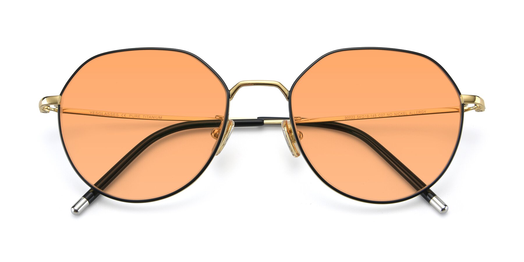 Folded Front of 90022 in Black-Gold with Medium Orange Tinted Lenses