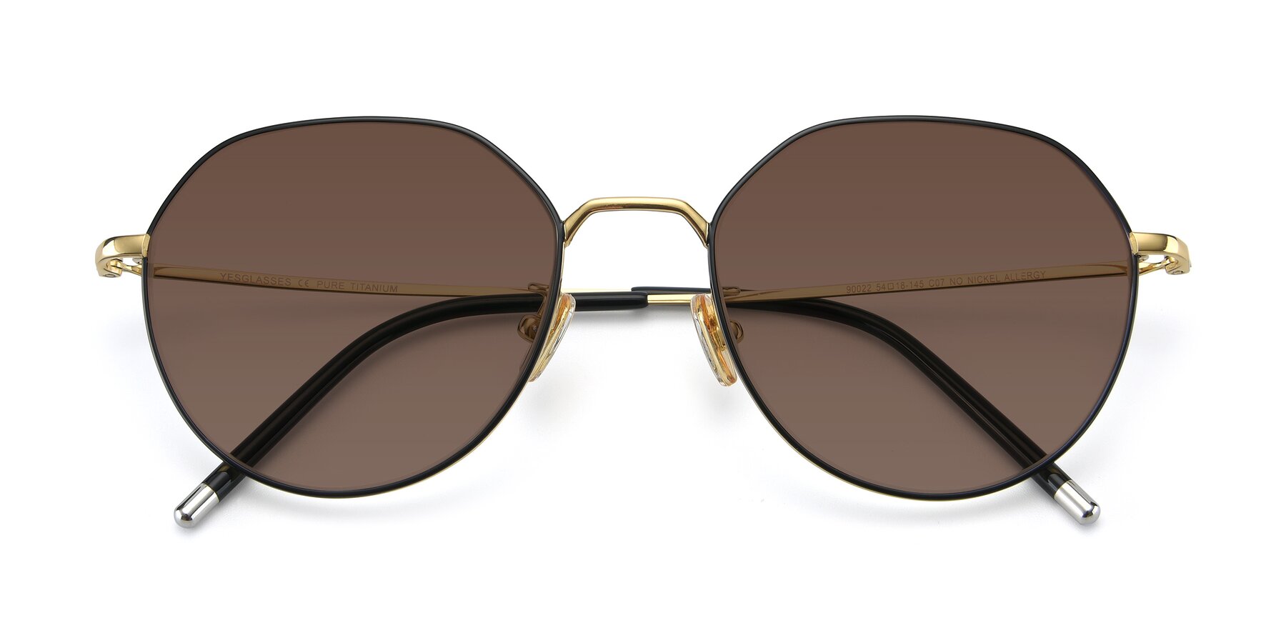 Folded Front of 90022 in Black-Gold with Brown Tinted Lenses